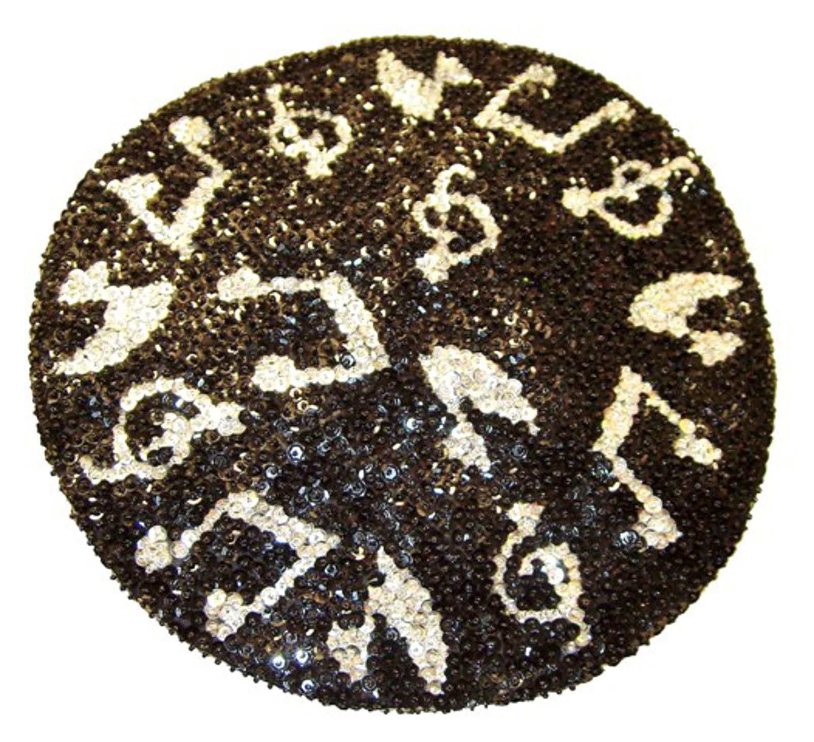 Designer Sequin Beret Hat Black W/Silver Music Notes Size ONE SIZE - 1 Preview