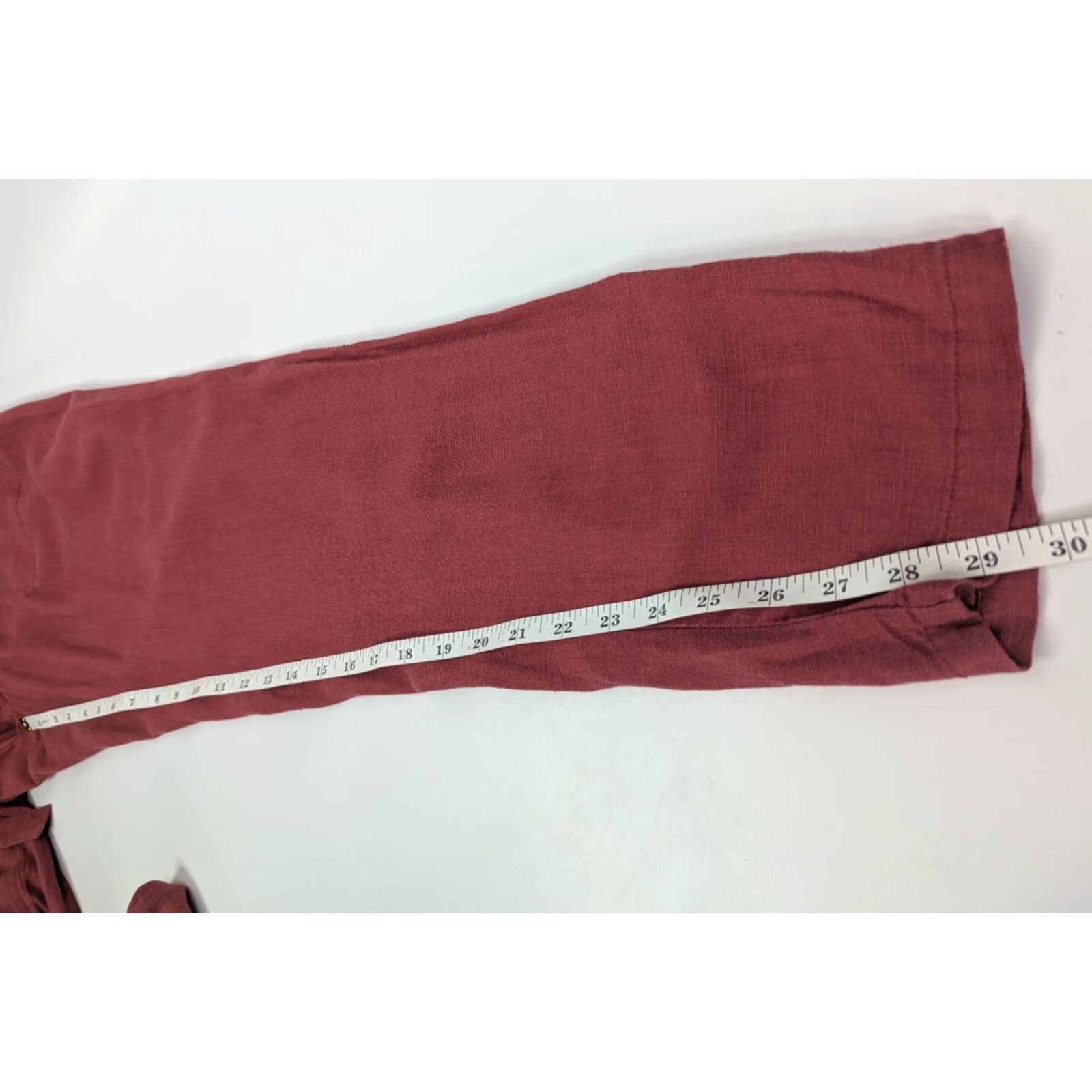 Vintage Cali 1850 Womens Medium Pants Red Linen Pull On Elastic Waist Tie Waist Summer Capri Pockets Crop Straight Size 32" / US 10 / IT 46 - 7 Thumbnail