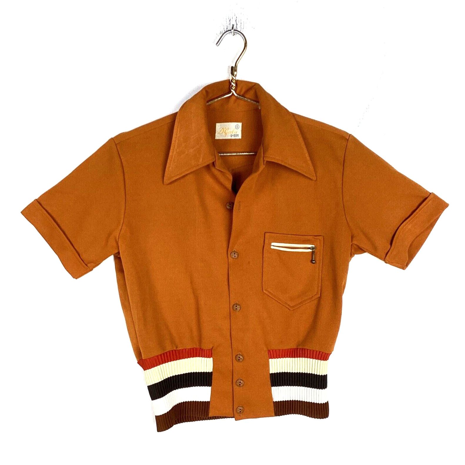 image of Vintage 1970S D’Gala Shirt Small Orange Button Up Cropped in White, Men's