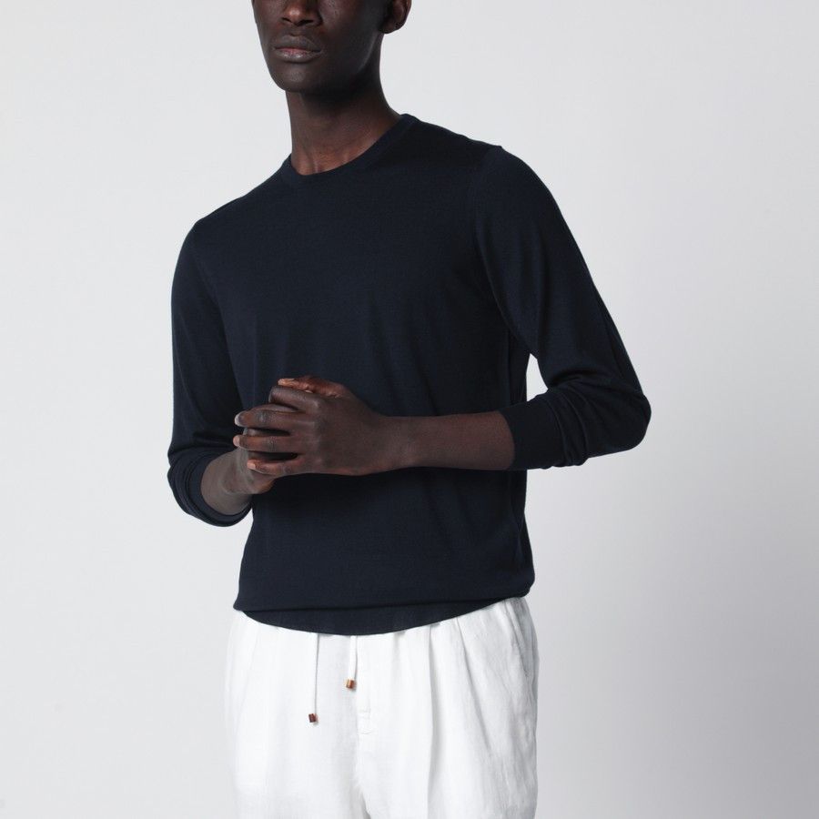 Drumohr o1d2blof0226 Wool Crew Neck Sweater in Navy Blue Size US M / EU 48-50 / 2 - 1 Thumbnail