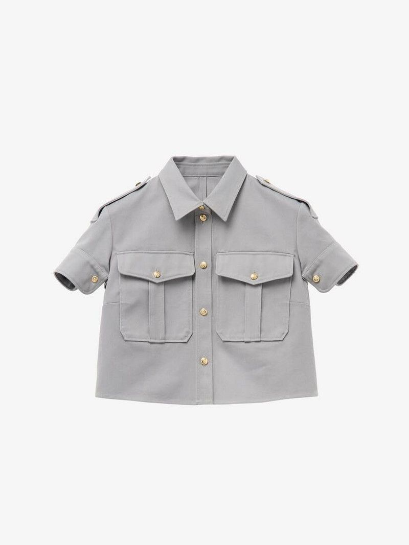 Alexander McQueen o1srvl11e0326 Cropped Military Shirt in Grey Size M / US 6-8 / IT 42-44 - 1 Thumbnail