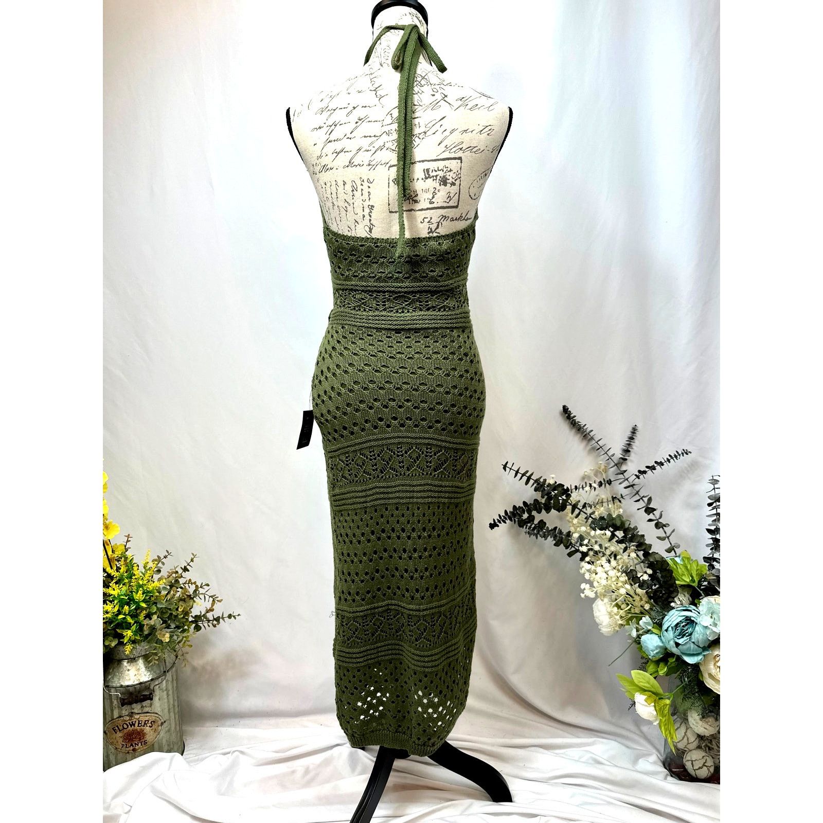 Other Lulu's Blissful Strolls Crochet Wrap Halter Midi Olive L Size L / US 10 / IT 46 - 15 Thumbnail