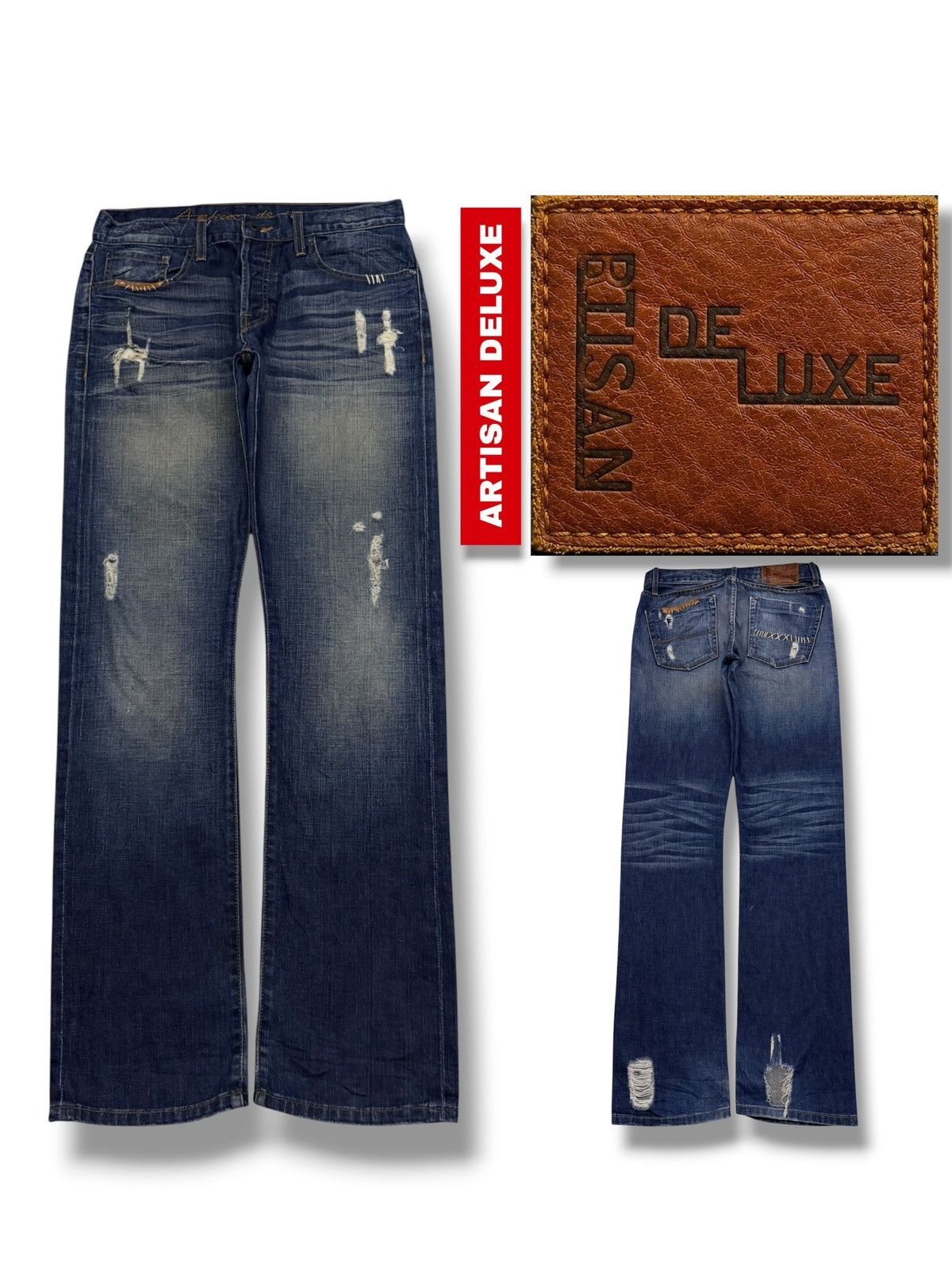 Japanese Brand Vintage Y2K Artisan De Luxe Destroy Blue | Slim Straight W32 Size US 32 / EU 48 - 1 Thumbnail