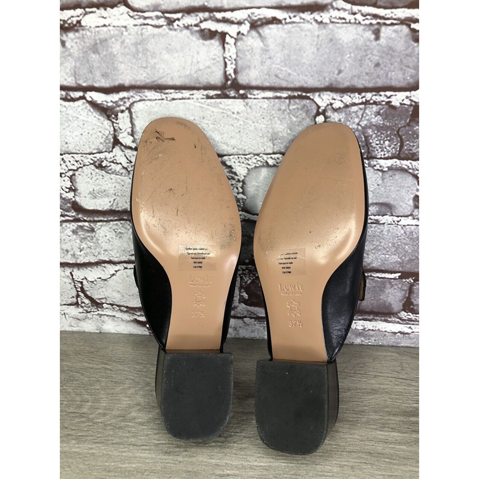 Other Lewit Black Leather Slip On Block Heel Mules Dress Shoes Wom Size US 7 / IT 37 - 7 Thumbnail