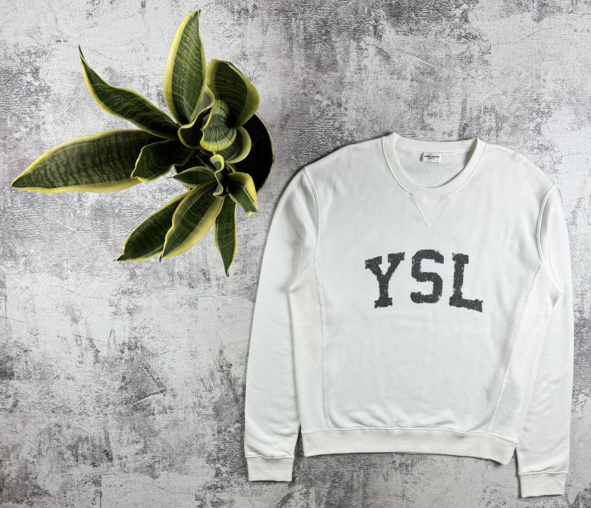 Saint Laurent Paris SAINT LAURENT Paris 2021 YSL Logo Cotton White Crew Sweatshirt Pullover Hoodie Size US L / EU 52-54 / 3 - 1 Thumbnail