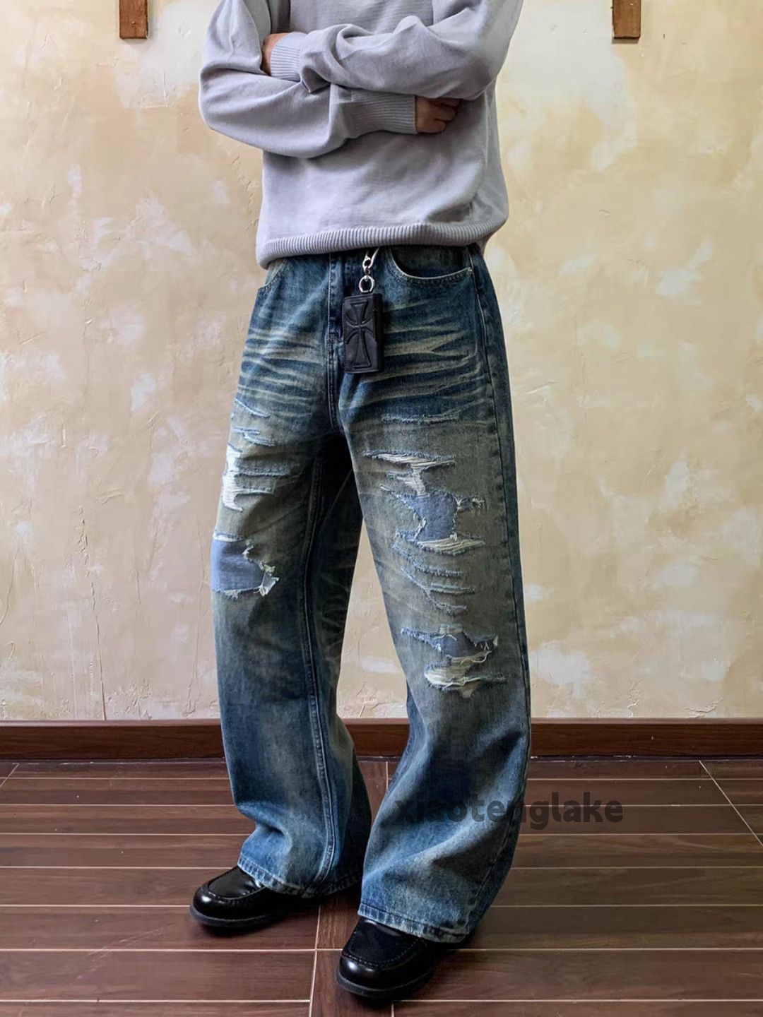 Jean xtl washed faded loose baggy grunge damaged jeans Size US 32 / EU 48 - 5 Thumbnail