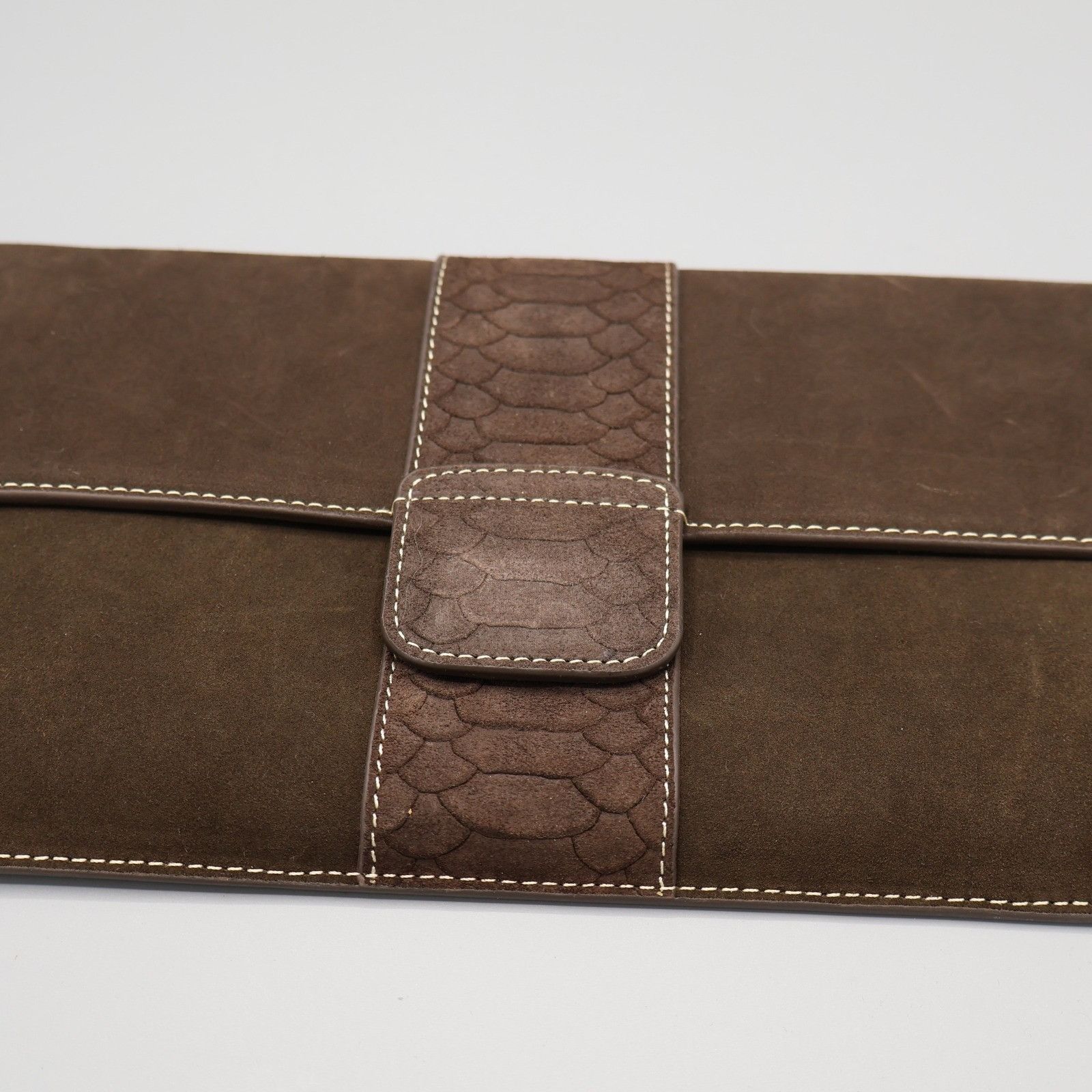 J.McLaughlin J McLaughlin Xena Suede Clutch Chocolate Brown Classic Envel Size ONE SIZE - 3 Thumbnail