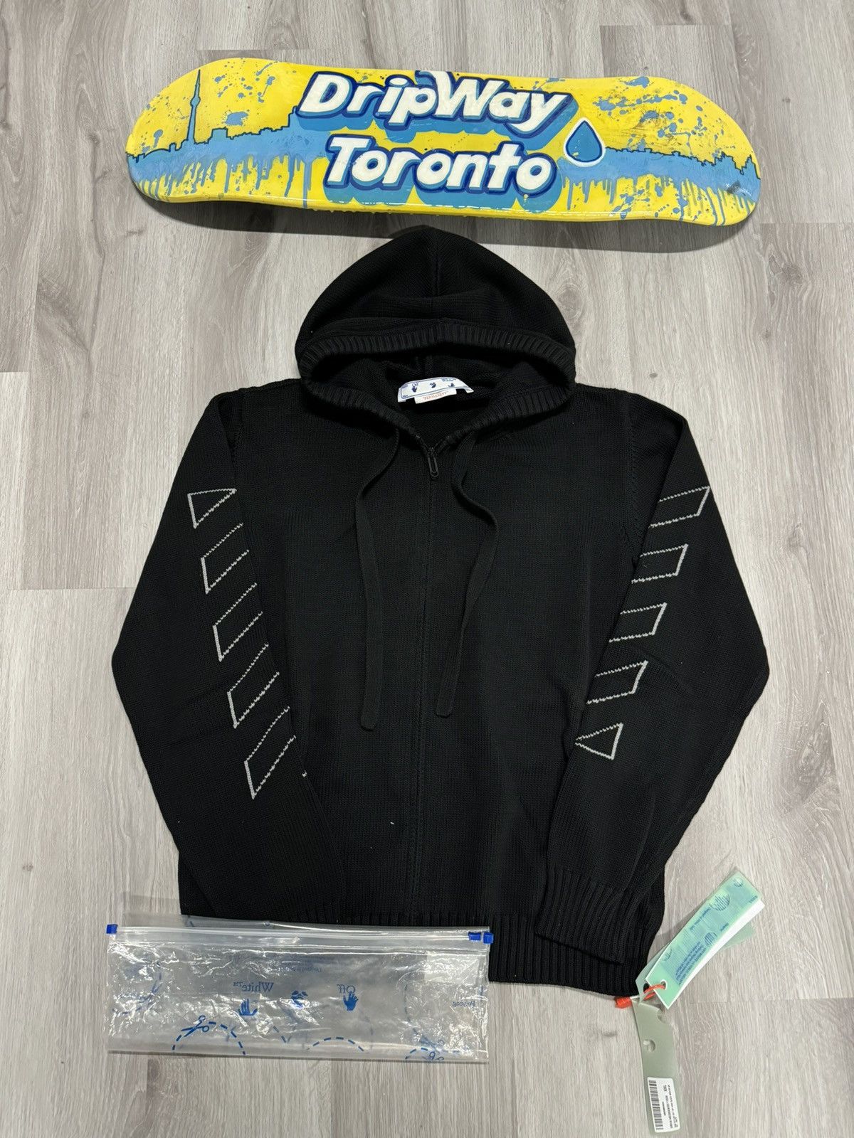 Off White Off White Diag Outline Knit Zip Hoodie Black Grailed