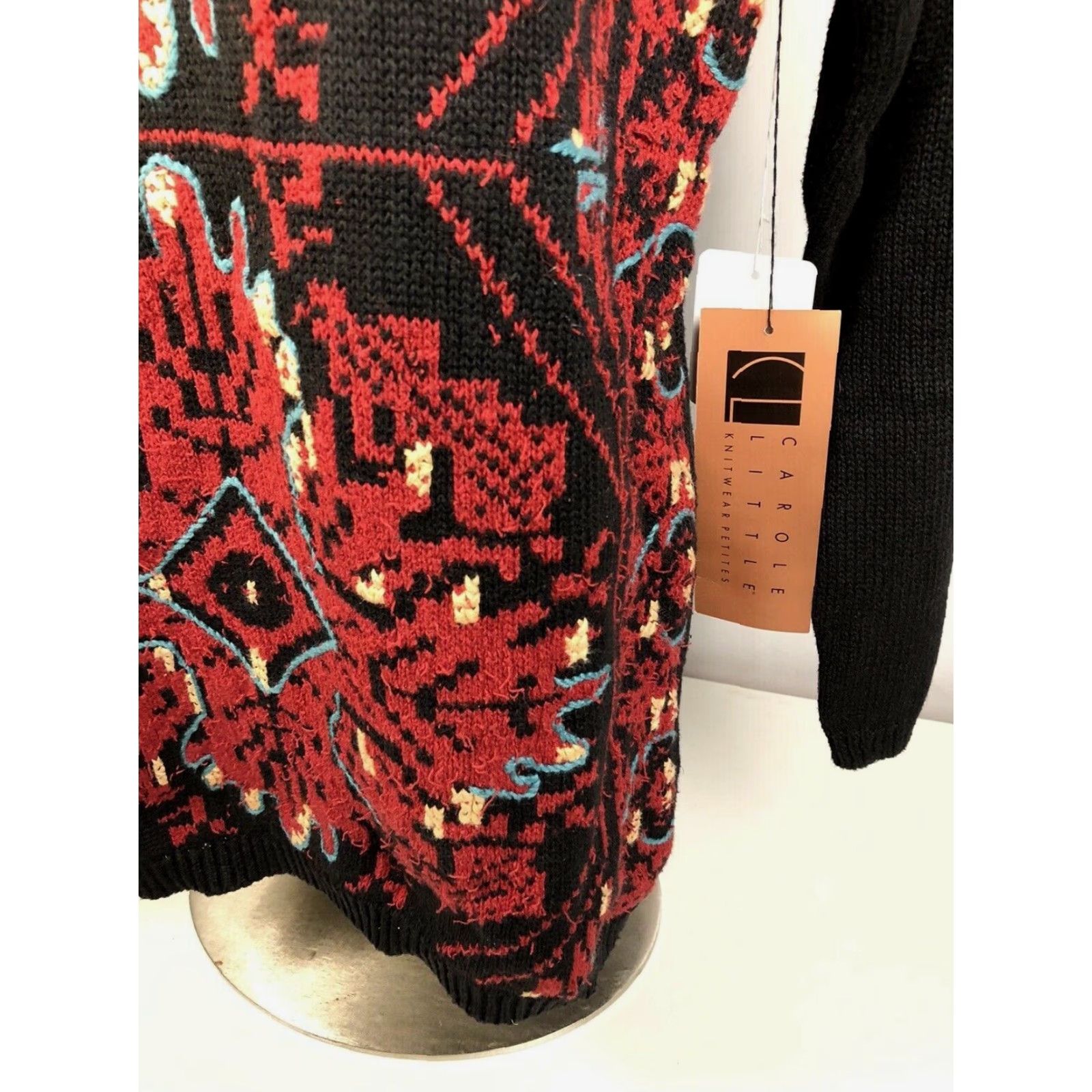 Vintage New w Tag CAROLE Little PETITES Knitwear Red Black Sz. P Pullover Sweater Womens Size S / US 4 / IT 40 - 4 Thumbnail