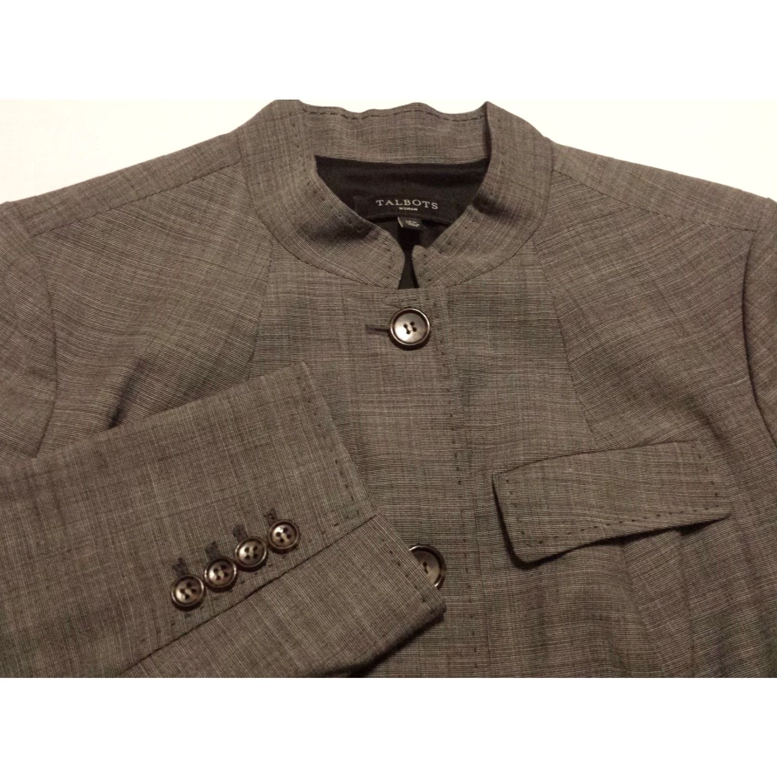 Talbots Talbots Jacket Womens 12W Plus Gray Wool Blend Button-Front Blazer Short Sleeve Office Workwear Basic Jacket Mens Womens? Size XL / US 12-14 / IT 48-50 - 2 Thumbnail