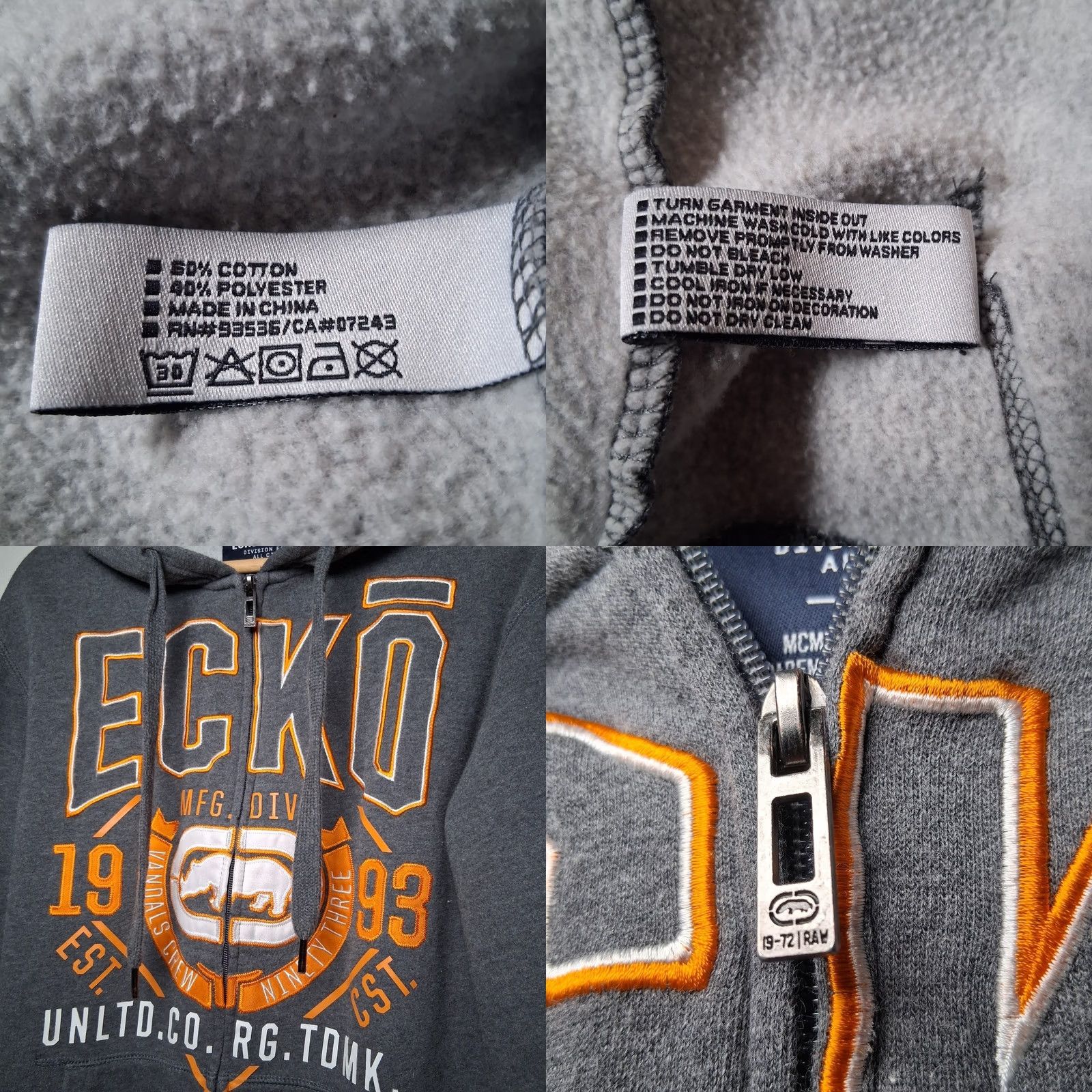 Ecko Unltd. VINTAGE Ecko UNLTD Hooded Sweatshirt Men M Gray Orange Full Zip Hoodie Streetwear READ Size US M / EU 48-50 / 2 - 8 Thumbnail
