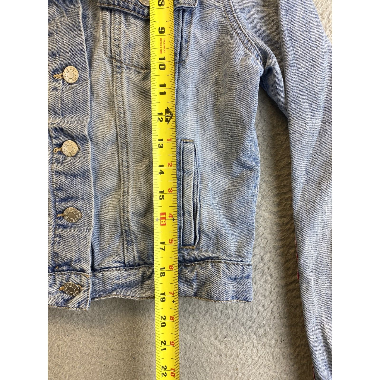 Guess VINTAGE GUESS Jeans Denim Jacket Womens Slim Button Long Sleeve M Blue Collared Casual Coat Jacket - 94-48 Size M / US 6-8 / IT 42-44 - 7 Thumbnail