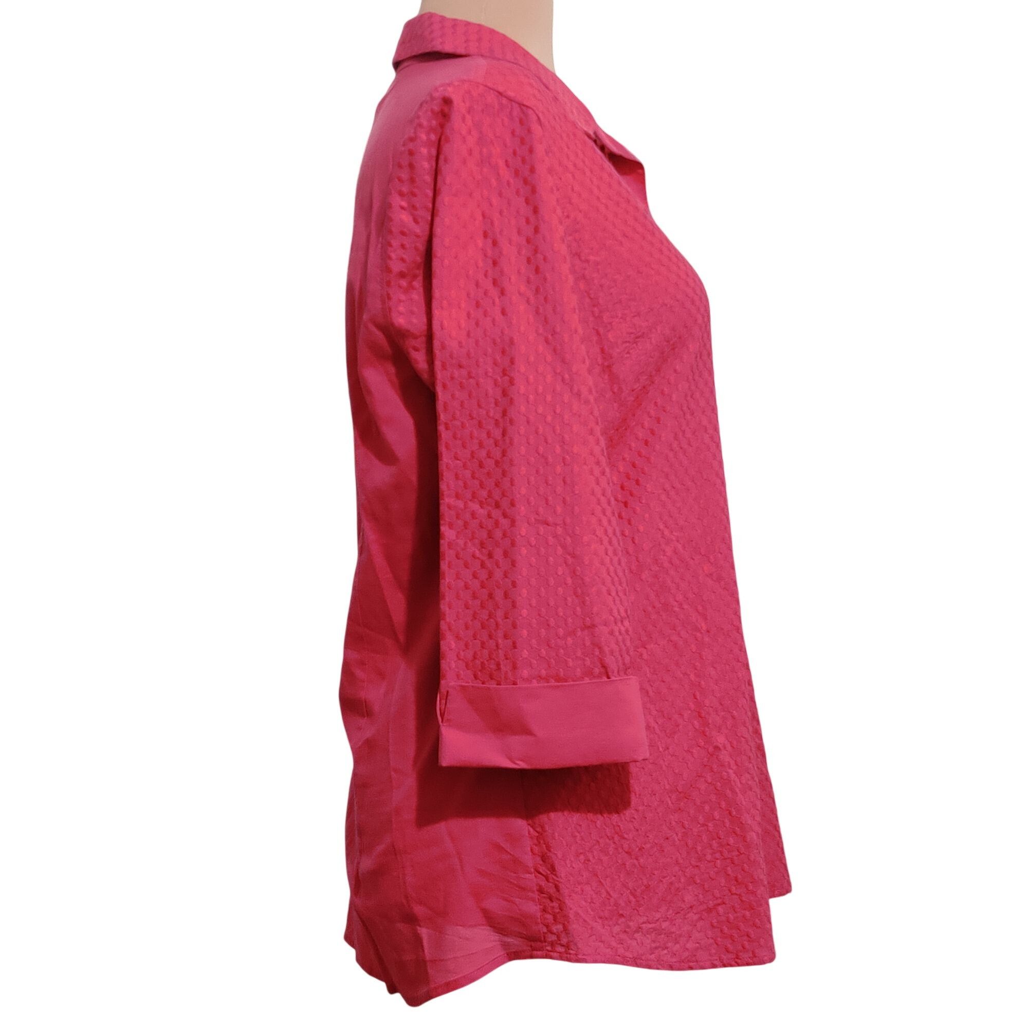 Anne Klein Anne Klein L Pink Textured Button Up Shirt Collared 3/4 Slee Size L / US 10 / IT 46 - 3 Thumbnail