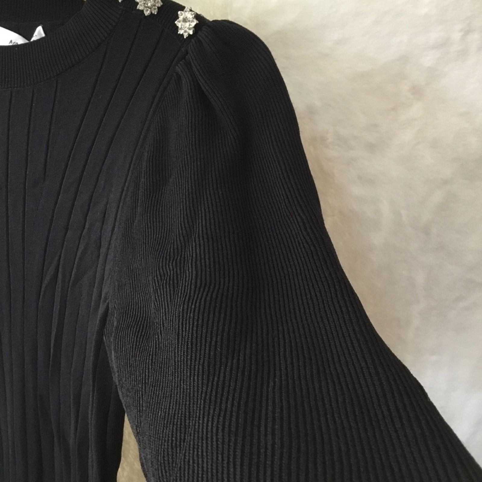 Mango MNG Black Long Sleeve w/ Embellished Shoulder Dress Size M / US 6-8 / IT 42-44 - 3 Thumbnail