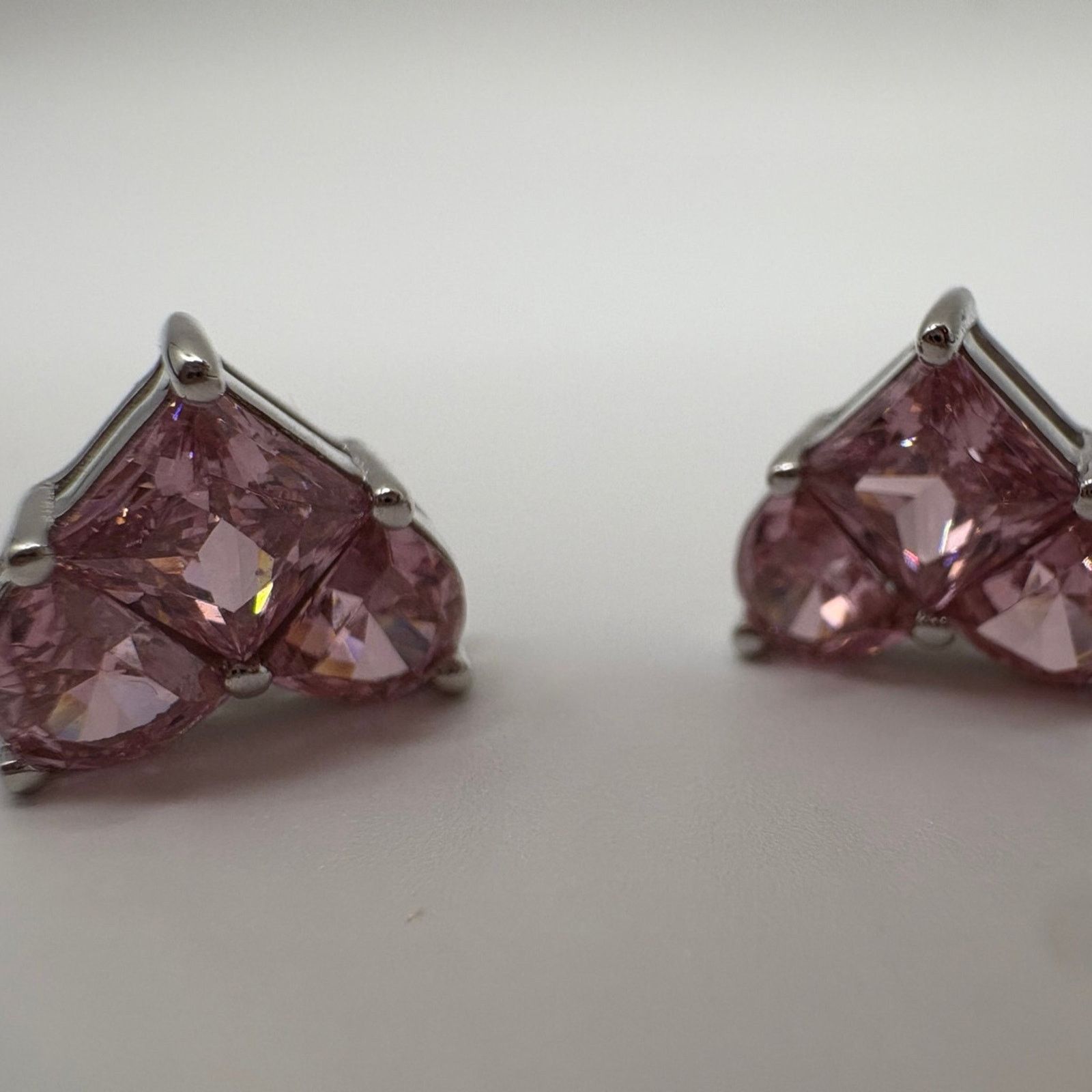 Other 925 Sterling Silver Lab-Created Pink Sapphire Heart Earrings Size ONE SIZE - 5 Thumbnail