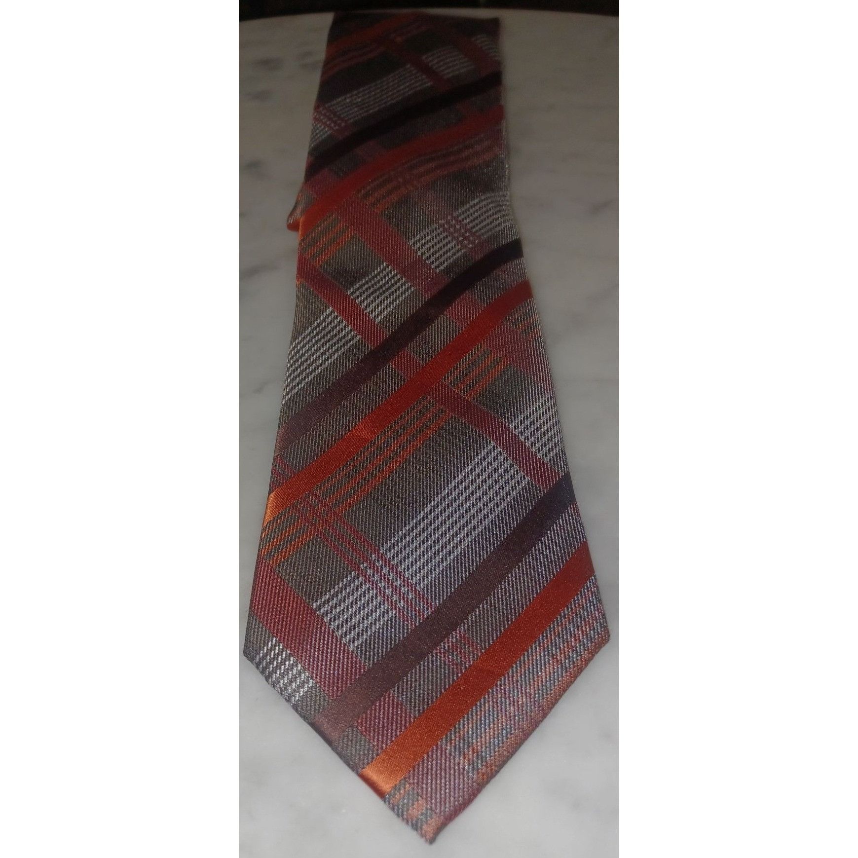 Other Menzggg Men's Tie Orange Gray Plaid Size ONE SIZE - 1 Thumbnail