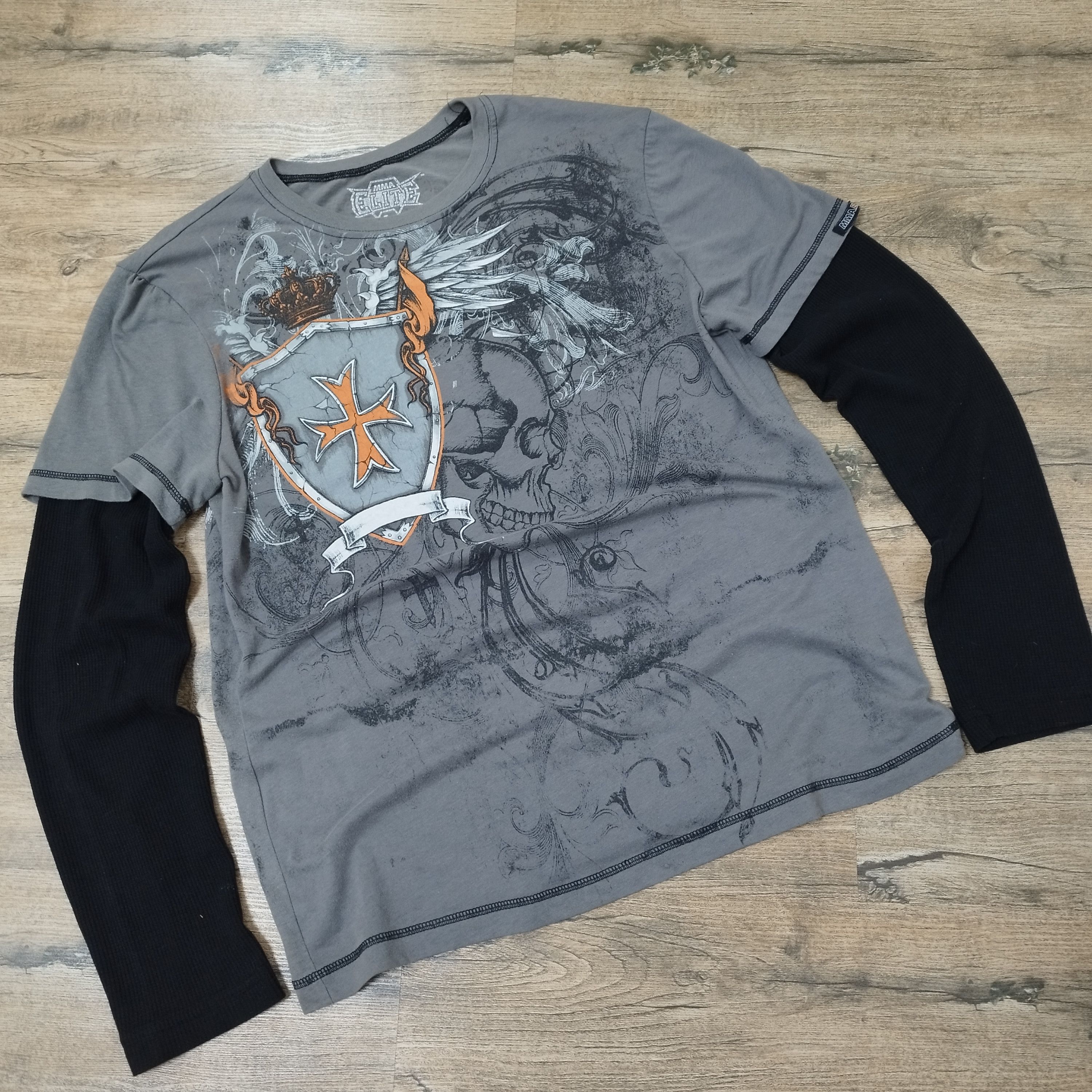 Vintage MMA Elite Layered Long Sleeve Shirt Y2K Grunge Skull Graphic Size US L / EU 52-54 / 3 - 2 Thumbnail