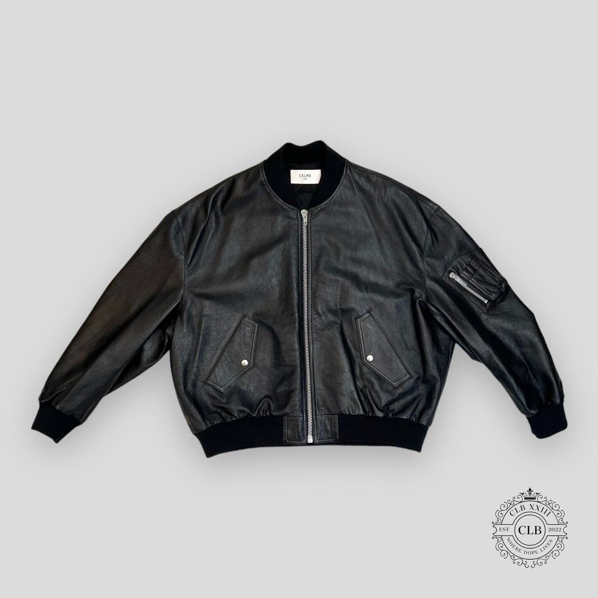 Celine Homme Men's Studded Logo-Print Leather Bomber Jacket