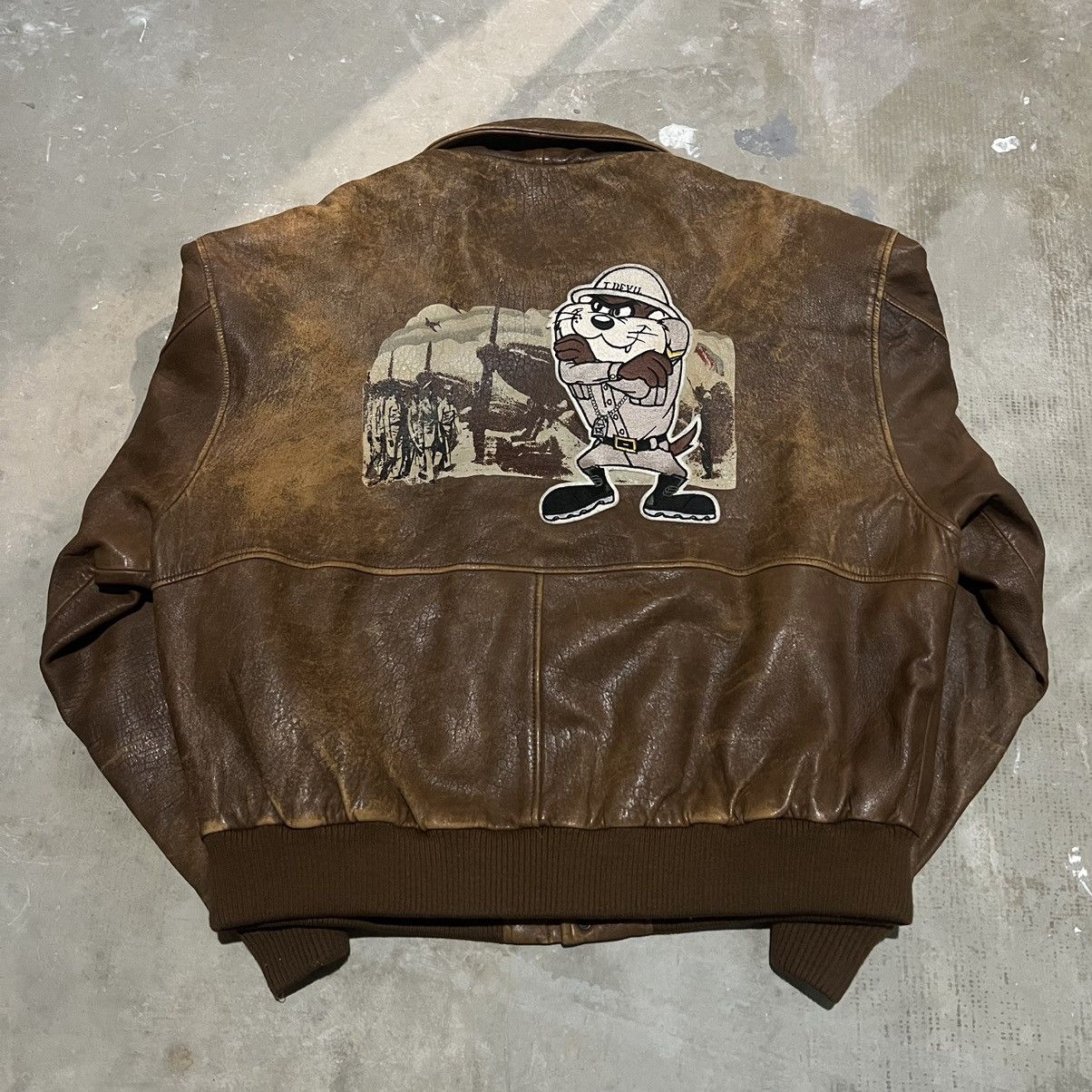 image of Vintage x Warner Bros Crazy Grail 90's Taz Leather Jacket in Brown, Men's (Size XL)