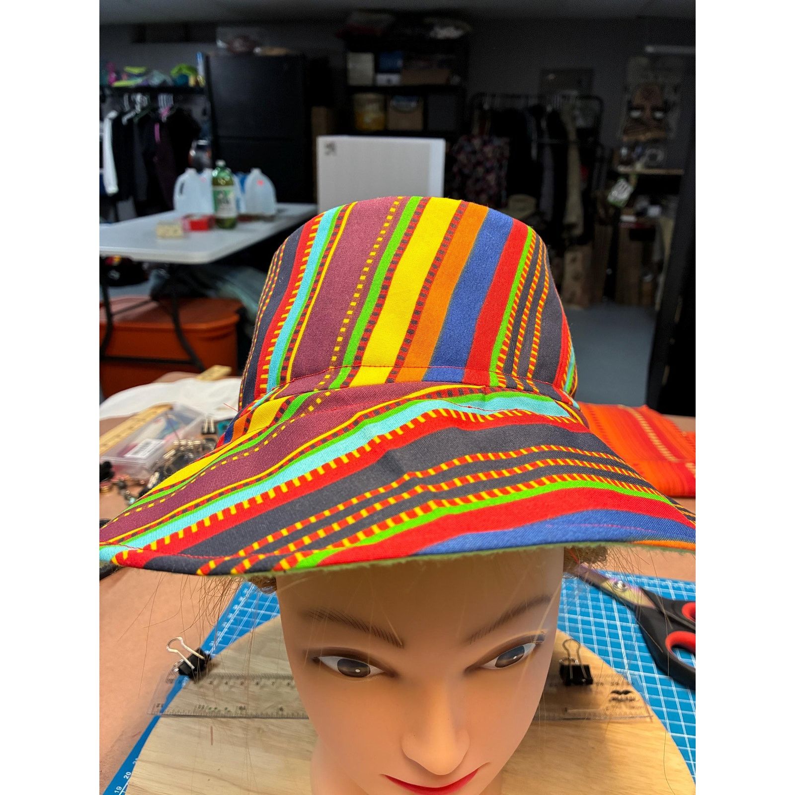 Other Upcycled Bucket Hat — Bold Multicolor Stripe, Lime Green Size ONE SIZE - 11 Thumbnail