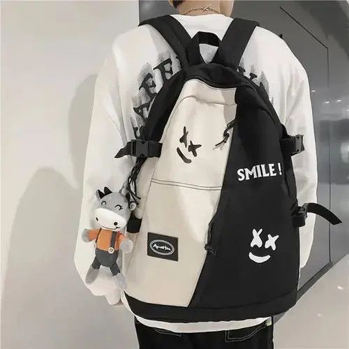 Japanese Brand Fashion punk colorblock smile backpack aesthetic Size ONE SIZE - 2 Thumbnail