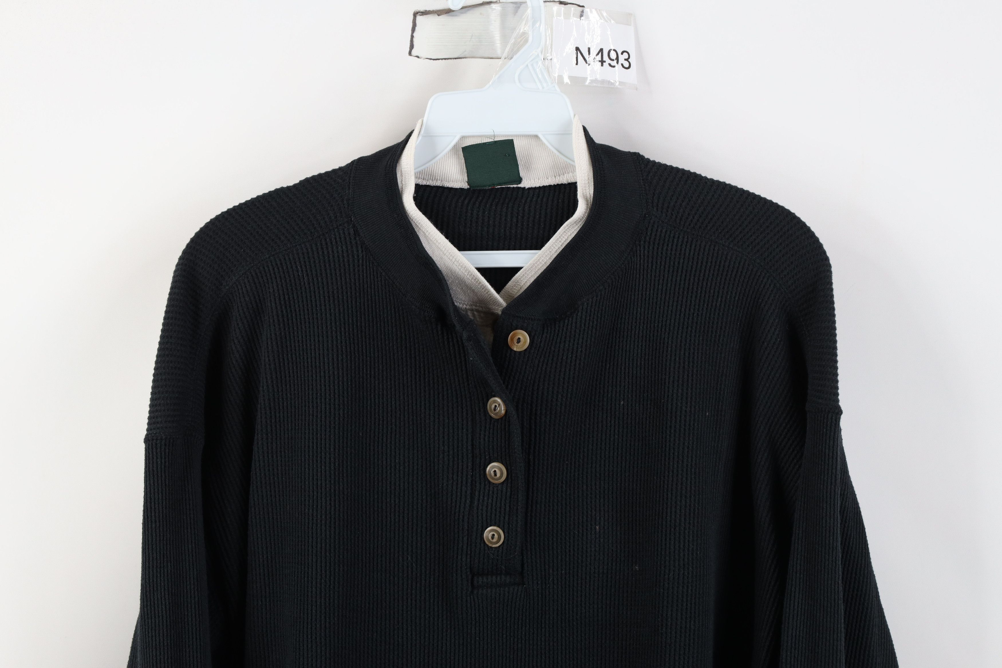 Vintage Vintage 90s Streetwear Waffle Knit Henley T-Shirt Black Size L / US 10 / IT 46 - 2 Thumbnail