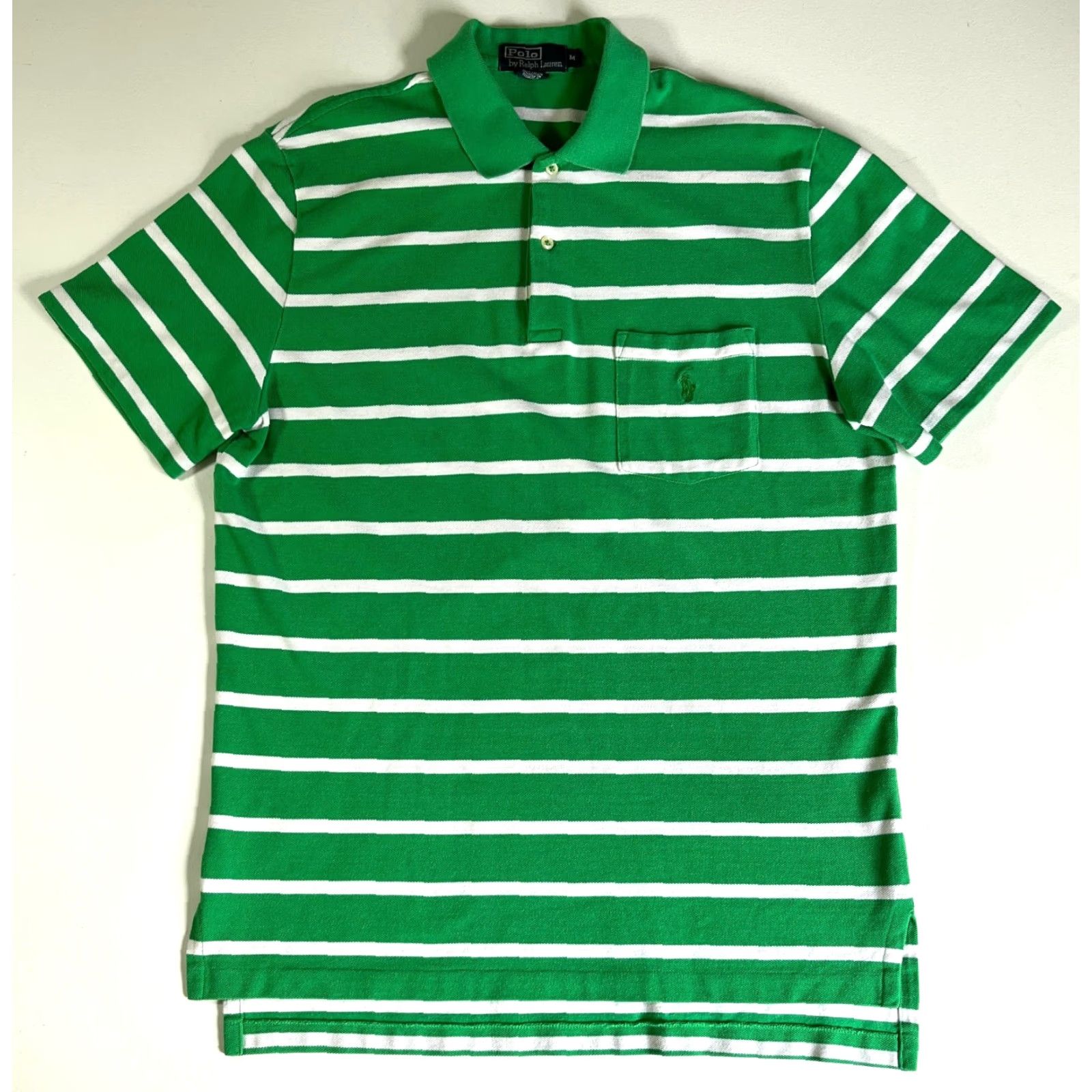 Polo Ralph Lauren VINTAGE Polo Ralph Lauren Mens Polo Shirt Striped Chest Pocket Sz M Green White Polo Shirt Size US M / EU 48-50 / 2 - 3 Thumbnail