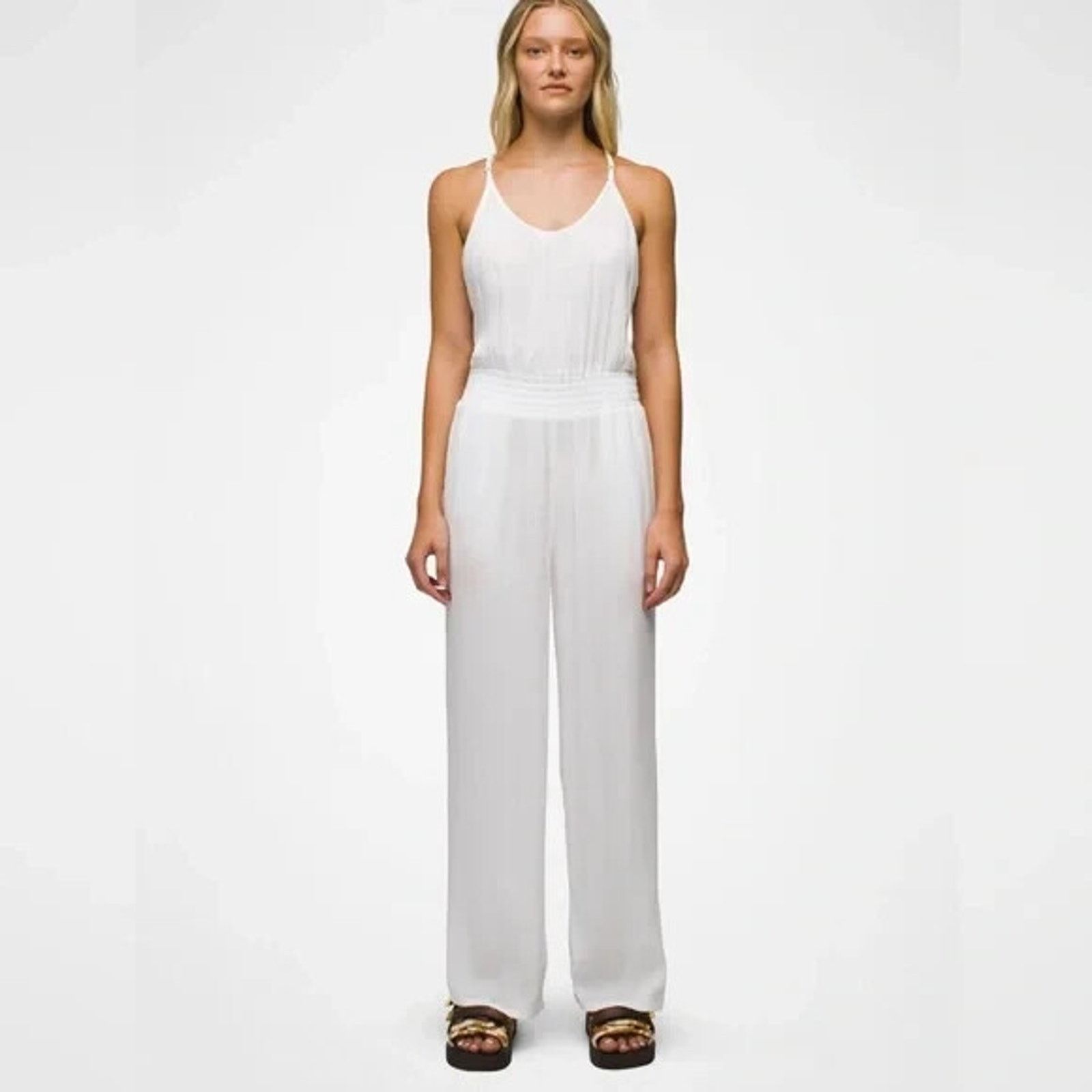 Prana Prana Fernie Wide Leg Jumpsuit Womens Med White LIghtweight Size 30" / US 8 / IT 44 - 1 Thumbnail