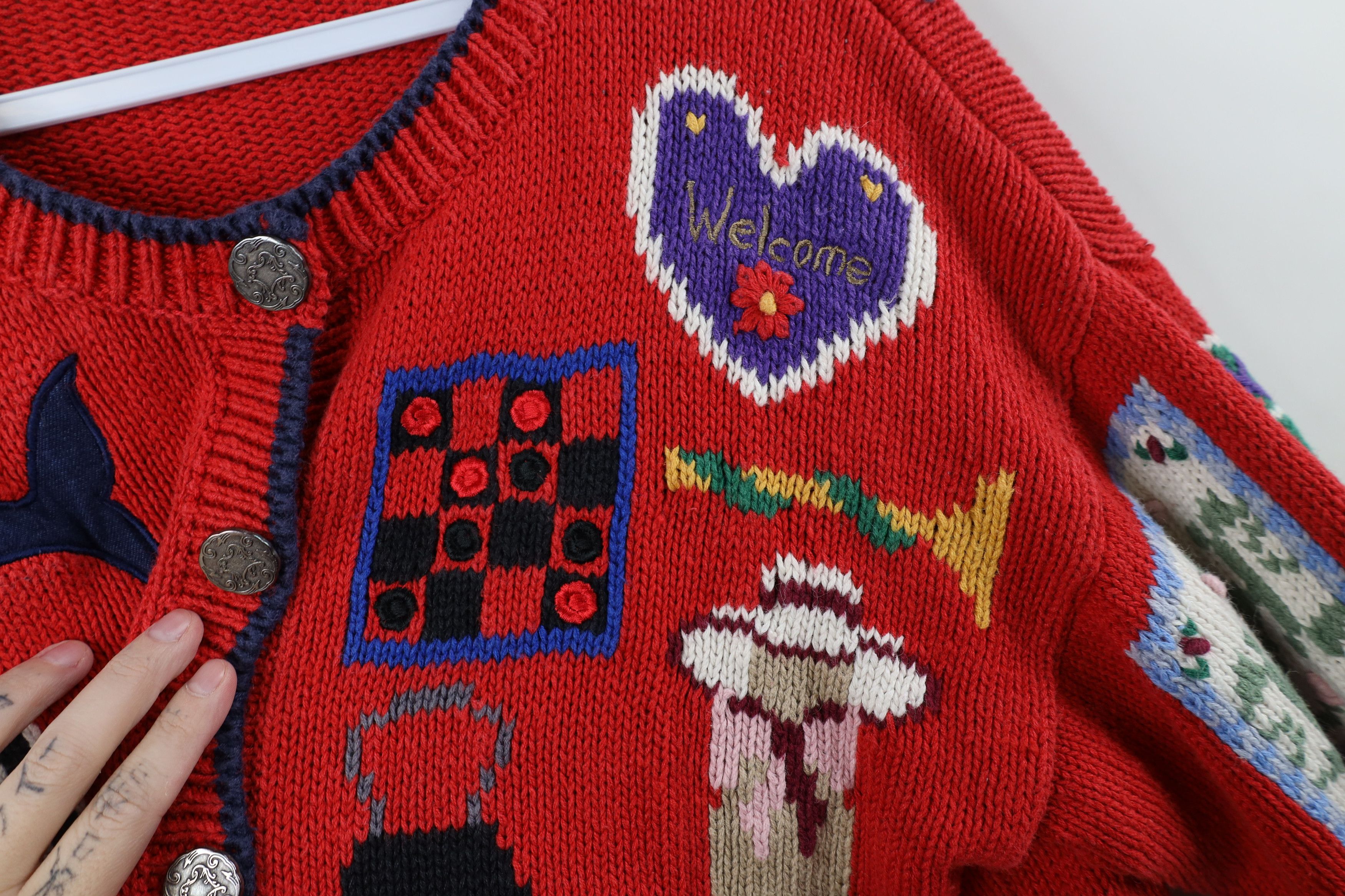 Vintage Vintage 90s Design Options Quilt Knit Cardigan Sweater Size L / US 10 / IT 46 - 8 Thumbnail