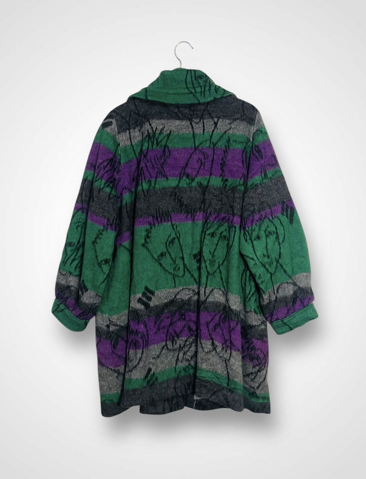 Japanese Brand Vinon Art Design Wool Long Jacket (18) Size XL / US 12-14 / IT 48-50 - 2 Thumbnail