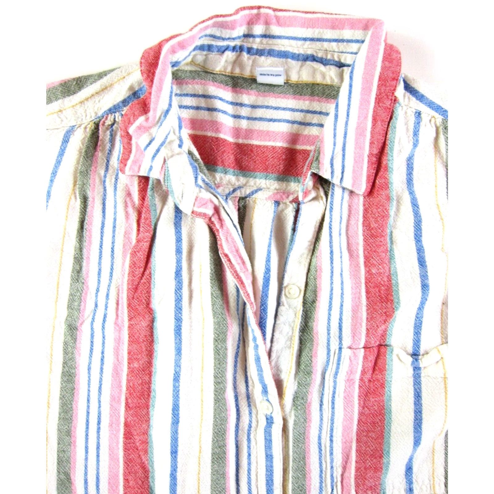 Old Navy Old Navy Stripe Shift Tunic Shirt Dress Large - Linen Rayon Ivory Pink Green Blue - 56? Size L / US 10 / IT 46 - 4 Thumbnail