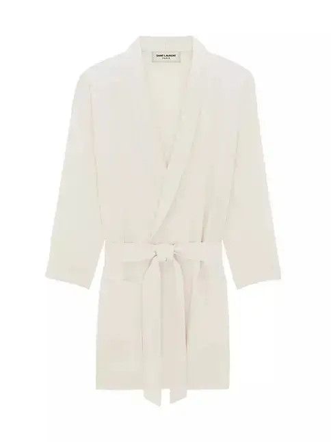 Saint Laurent Paris o1bcso1str1124 Belted Jacket In Crepe Satin in White Size US M / EU 48-50 / 2 - 1 Thumbnail