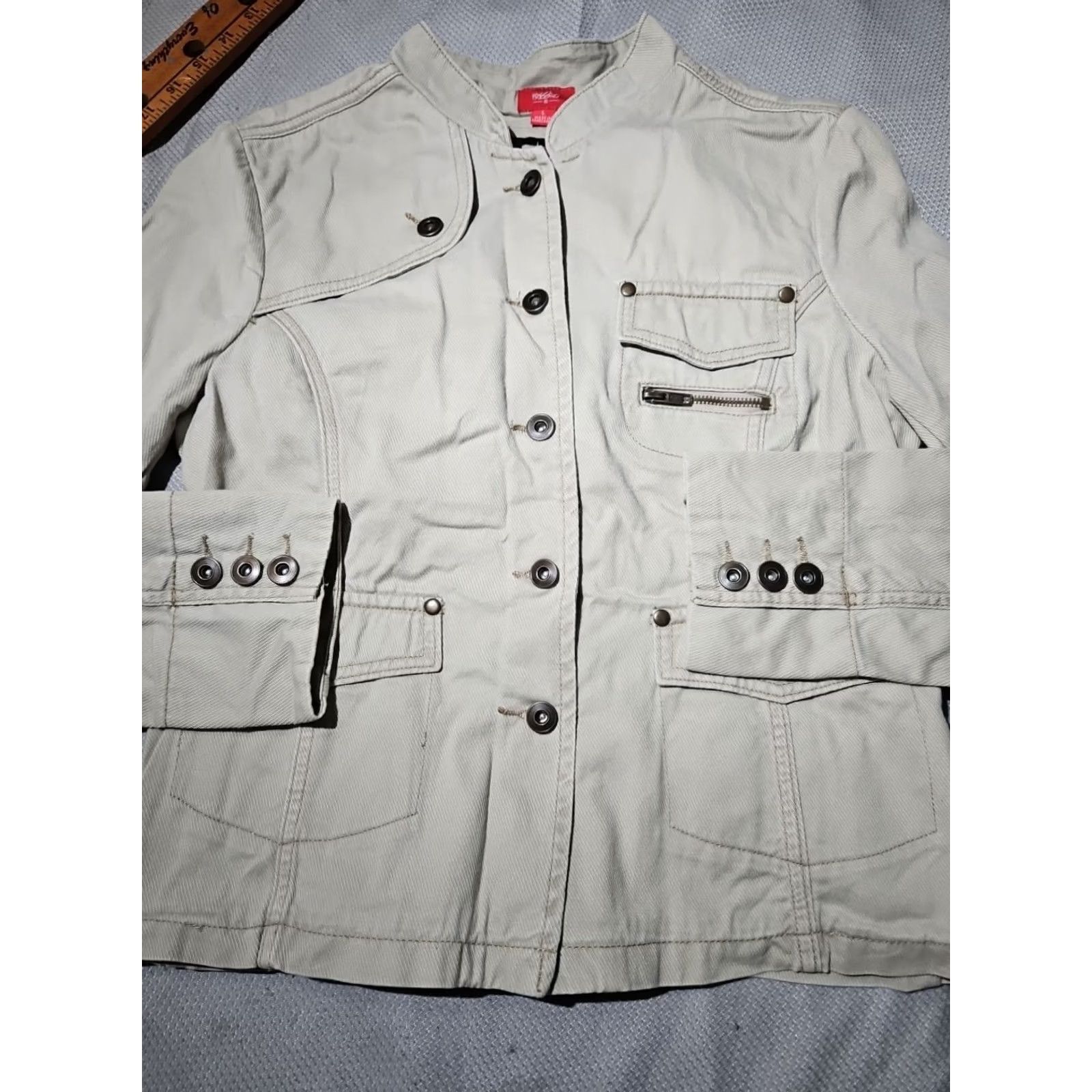 Mossimo Mossimo Jacket Womens Large Beige Military Button Pocket Casual Y2k Zip Mens Girls Womens Size L / US 10 / IT 46 - 2 Thumbnail