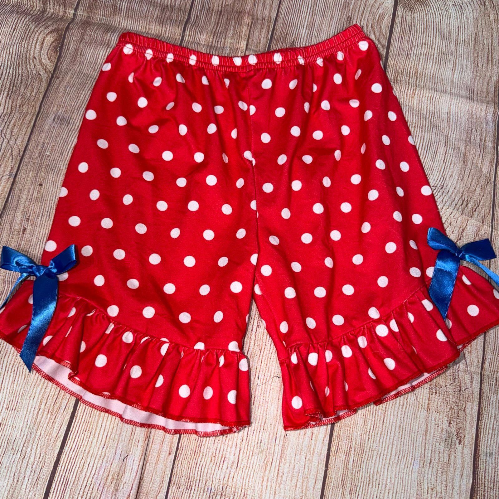 Other Girls 8/9 Red Polka Dot Ruffle Hem Shorts with Blue Ribbon Size 24" / US 00 / IT 34 - 1 Thumbnail