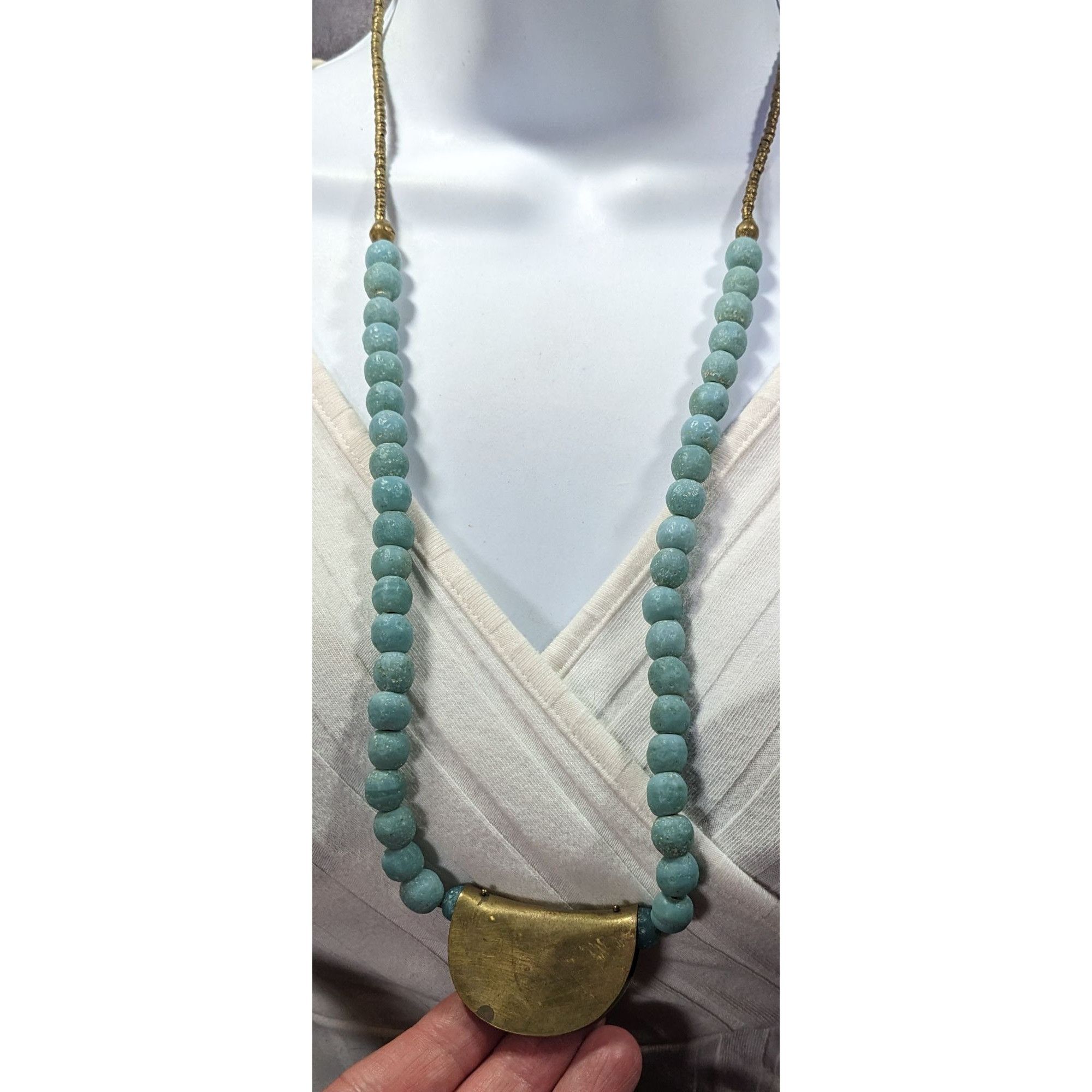 Other Brutalist Bohemian Blue Stone Beaded Bronze Pendant Necklace Size ONE SIZE - 7 Thumbnail