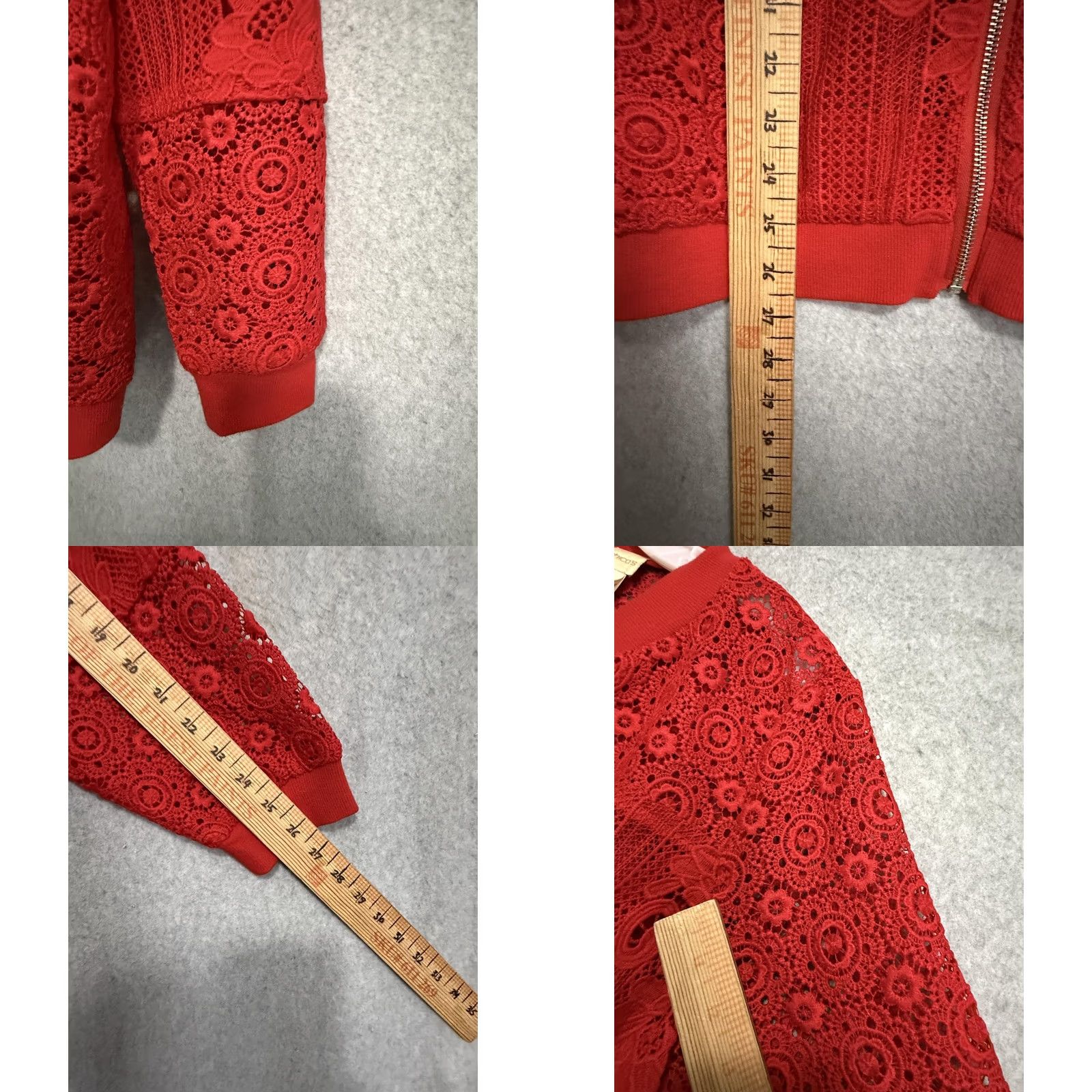Vintage Chico's Jacket Womens 2 Red Lace Floral Bomber Zip Front Sheer Unlined Size XS / US 0-2 / IT 36-38 - 8 Thumbnail