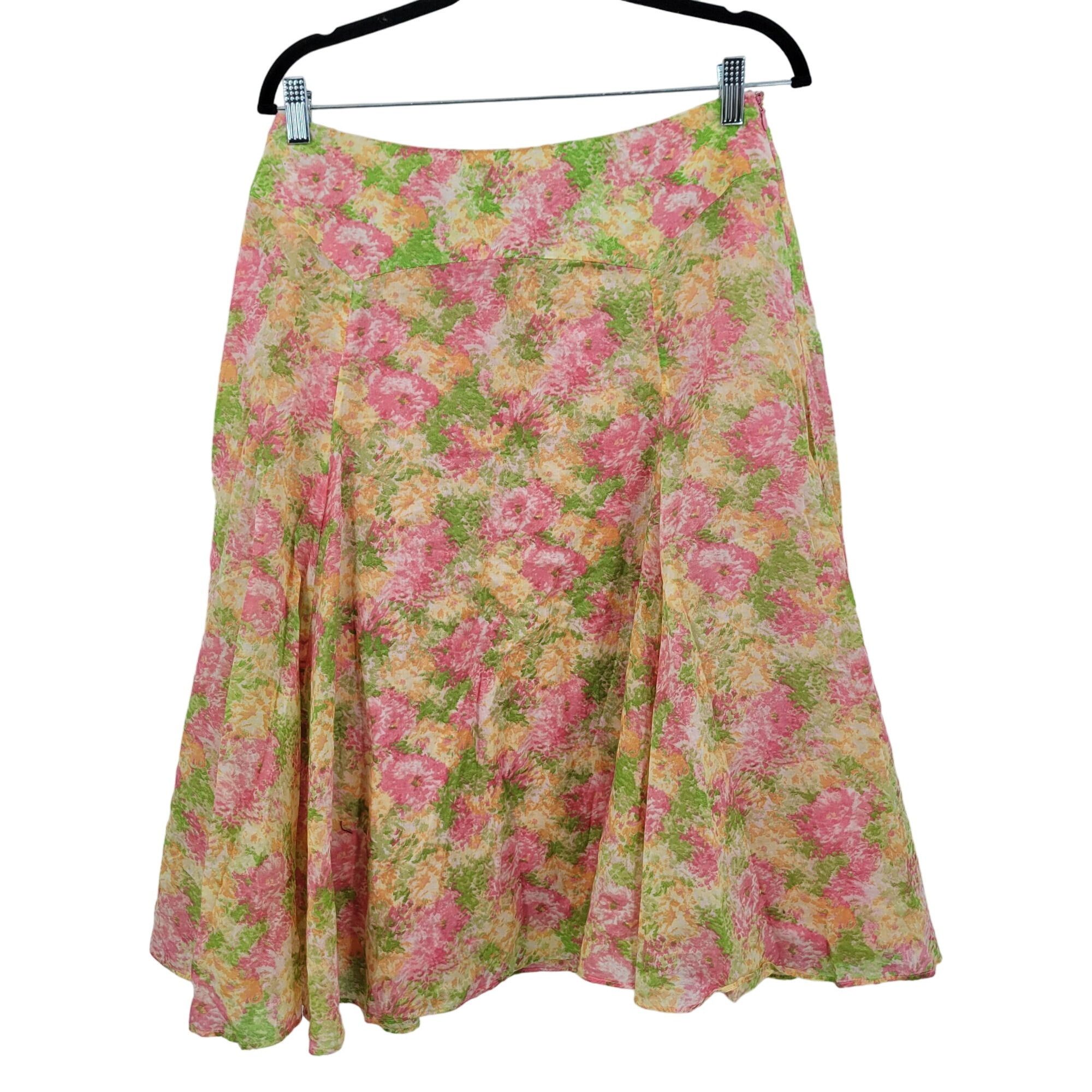 Jones New York Signature Skirt 8 Pink Pastel Floral A-line