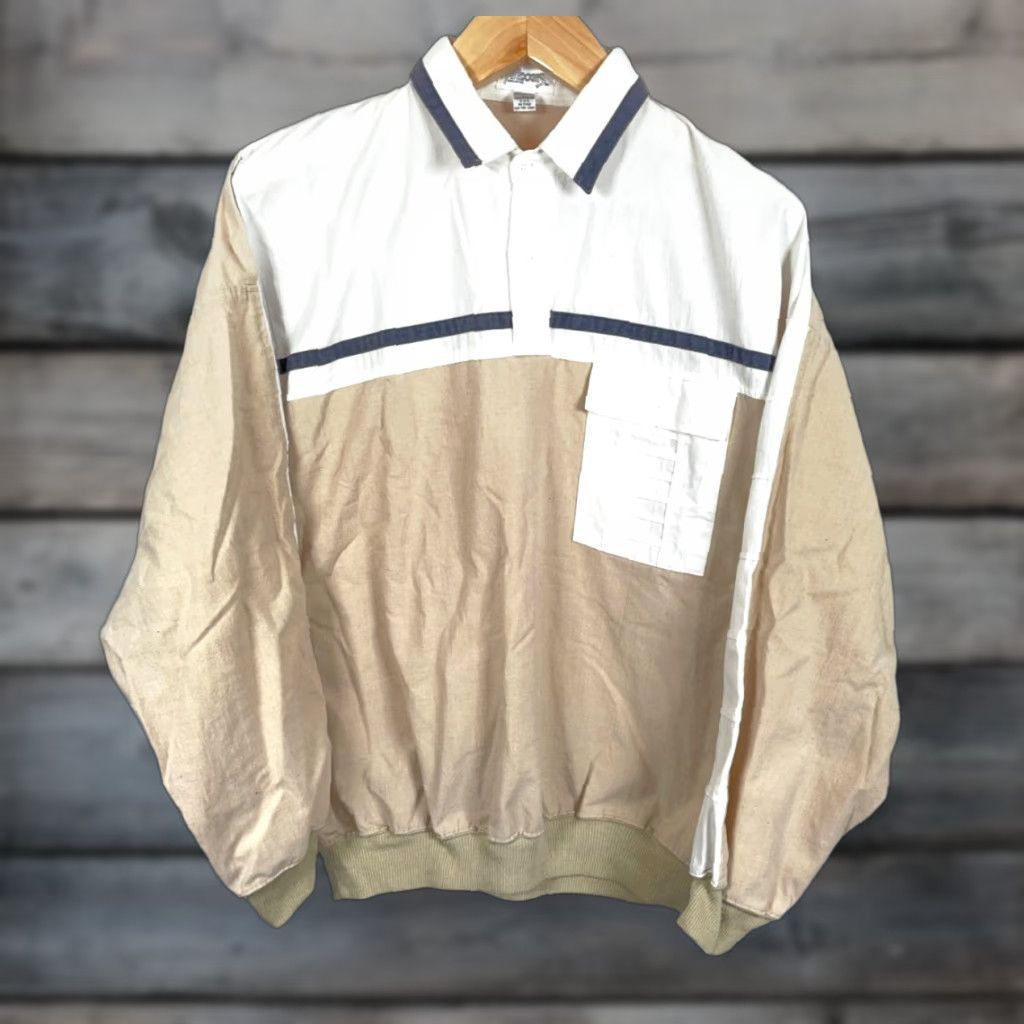 Vintage VINTAGE Alexxus Polo Shirt Long Sleeve Beig e White 80s 90s Dad Hipster Retro - Men Large Casual Polo Shirt Womens? Size US L / EU 52-54 / 3 - 1 Thumbnail