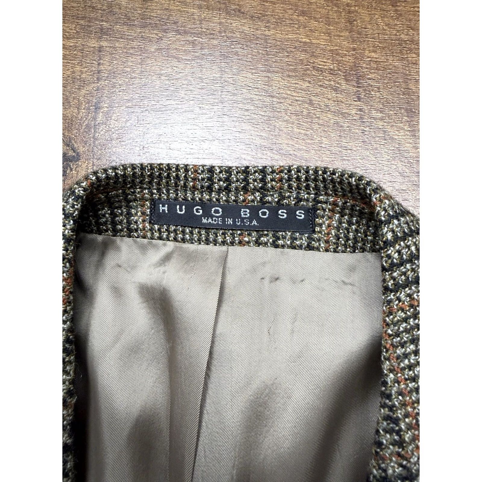 Hugo Boss VINTAGE Hugo Boss Blazer Jacket Houndstooth Plaid Wool 44R Mens Brown Wool USA Made Modern Fit Size 44R - 6 Thumbnail