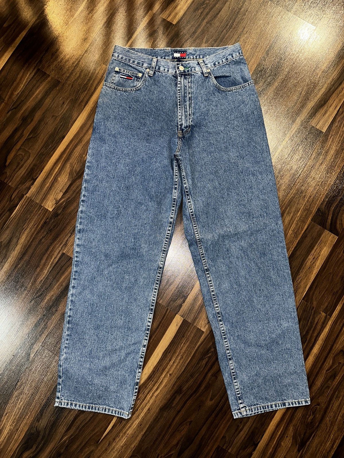 Tommy Hilfiger Vtg Y2K TOMMY HILFIGER Flag Patch Baggy Jeans 32W Size US 32 / EU 48 - 4 Thumbnail