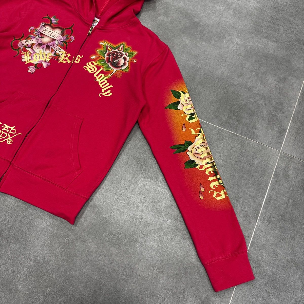Ed Hardy Ed Hardy Christian Audigier Tattoo Skulls Roses Zip Hoodie Size L / US 10 / IT 46 - 8 Thumbnail