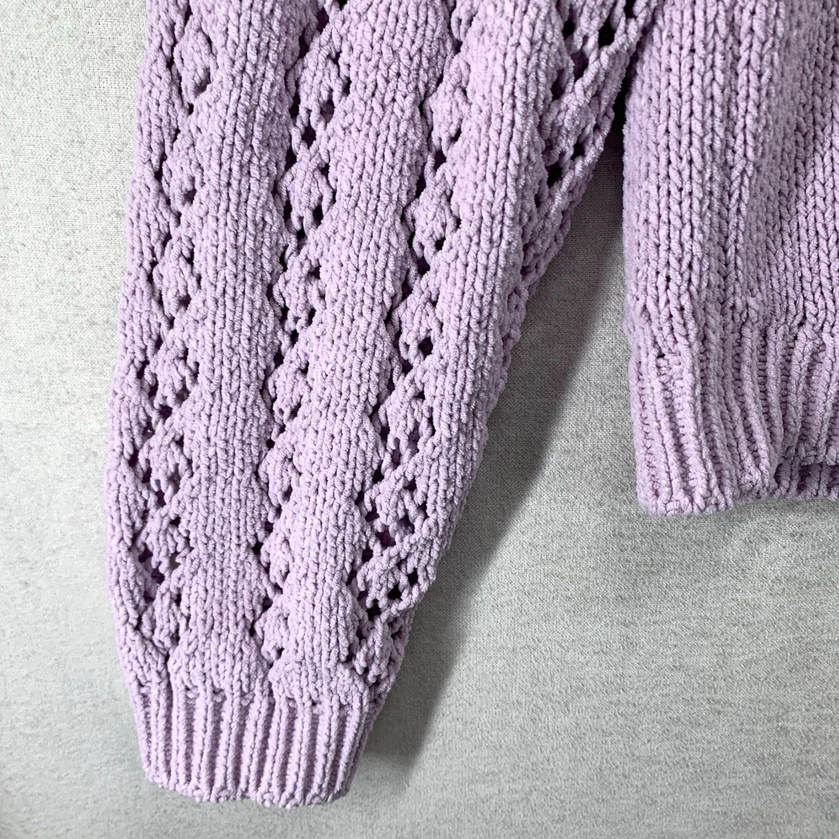 Vintage Women's Large Lavender Daisy Knit Crop Pullover Stretchy Sweater Breathable Size L / US 10 / IT 46 - 5 Thumbnail
