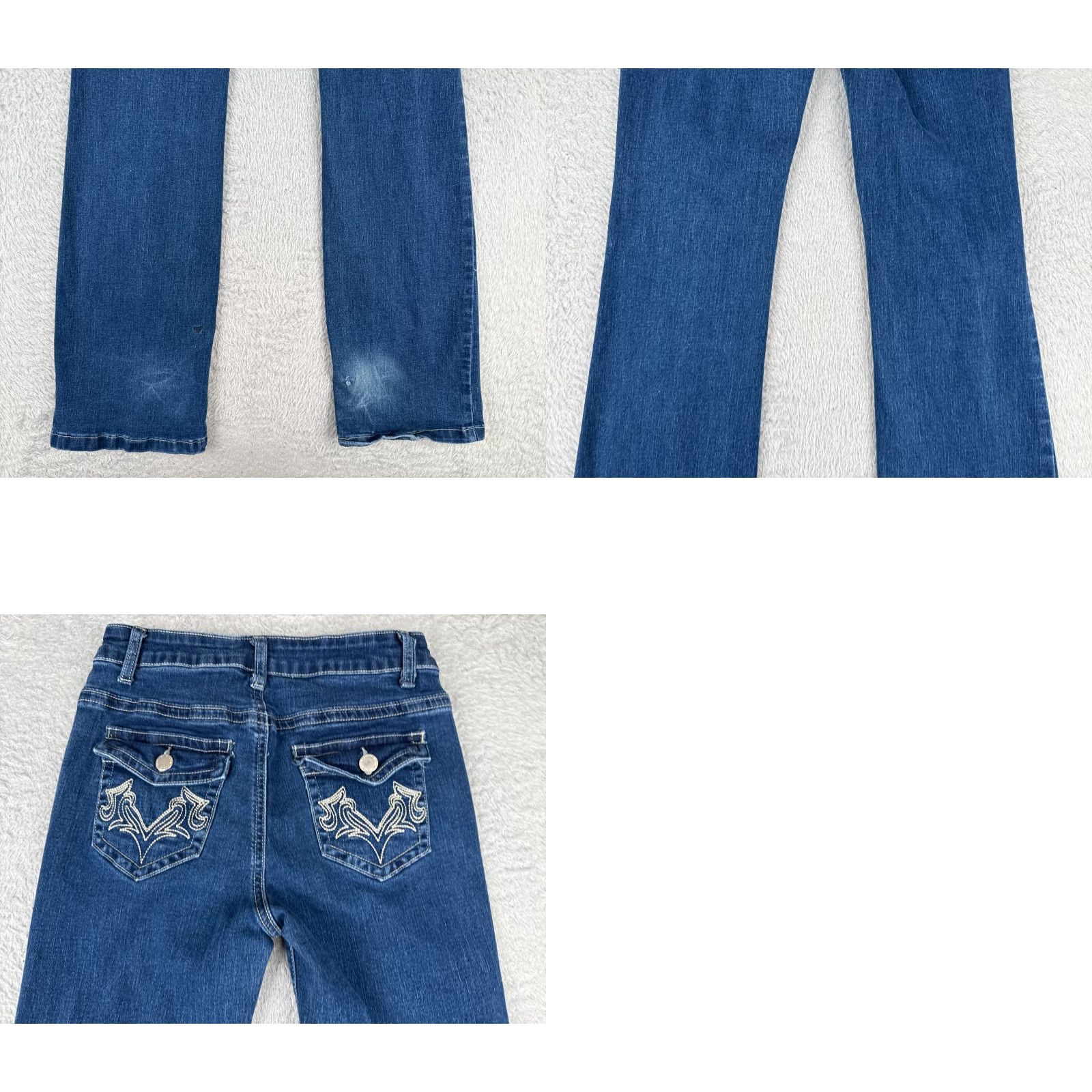 Shein Shein Jeans Women Bootcut 26 Blue Denim Embroidered Mid Rise 26x31 Slim Stretch Distressed Cotton Blend Size 26" / US 2 / IT 38 - 10 Thumbnail