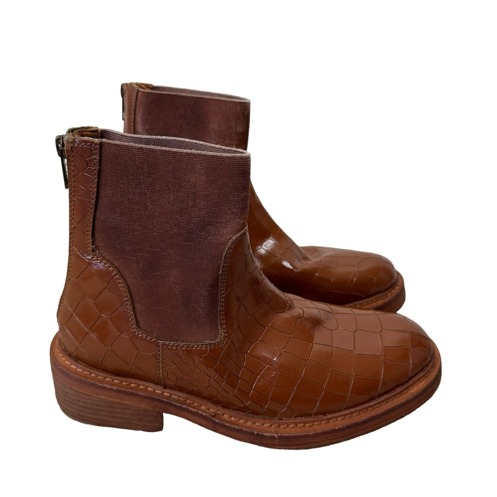 Free People FREE PEOPLE ARLO SANTA FE EMBOSSED ANKLE BOOTS Tan Croc Size US 8 / IT 38 - 3 Thumbnail