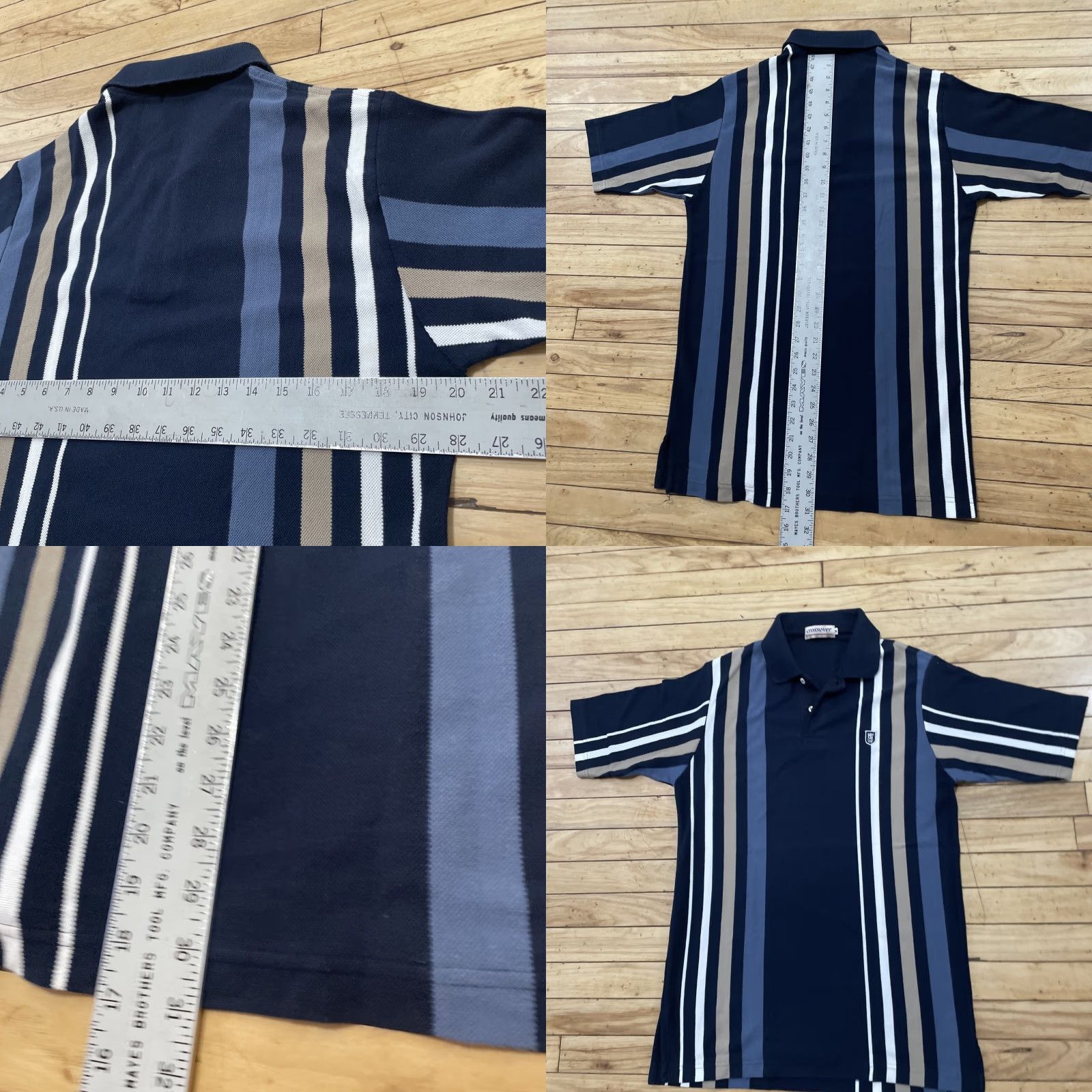Vintage vtg CROSSOVER Knit Polo Shirt Men M Blue Tan Vertical Stripe Retro 60s 70s Sport Size US M / EU 48-50 / 2 - 8 Thumbnail