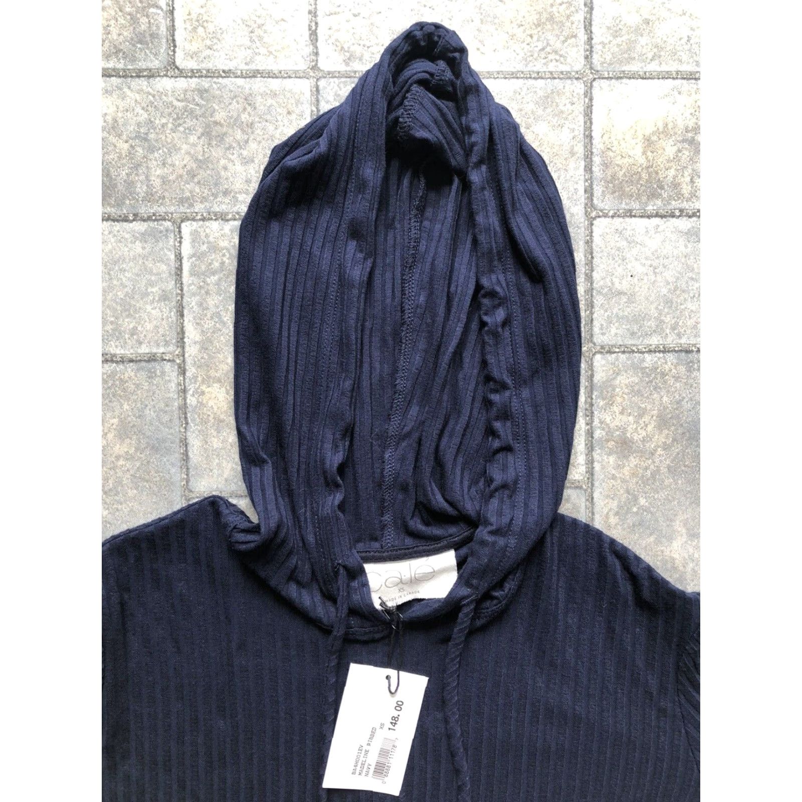 Vintage NWT Cale Sweater Hoodie XS Womens Navy Blue Ribbed Madeline Hooded Pockets Long Sleeve Pullover Winter Size XS / US 0-2 / IT 36-38 - 5 Thumbnail