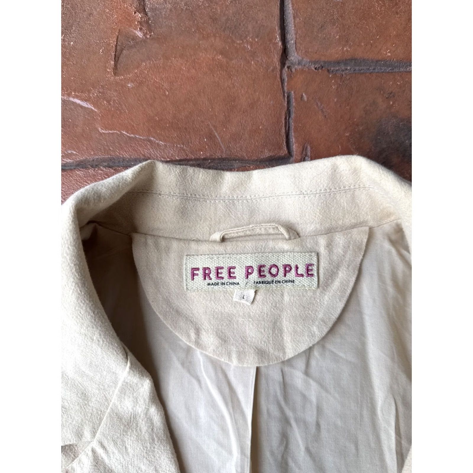 Free People Free People Olivia Blazer Womens Large Beige Linen Blend Blazer Jacket Size M / US 6-8 / IT 42-44 - 2 Thumbnail