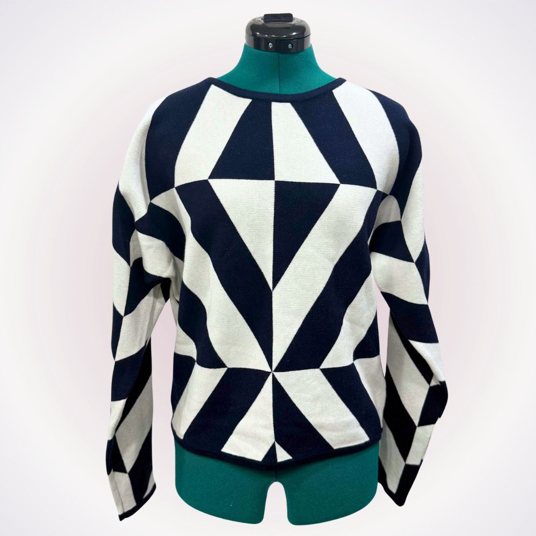 Other Tahari Blue and White Abstract Print Sweater | Sz S, NWT Size S / US 4 / IT 40 - 1 Thumbnail