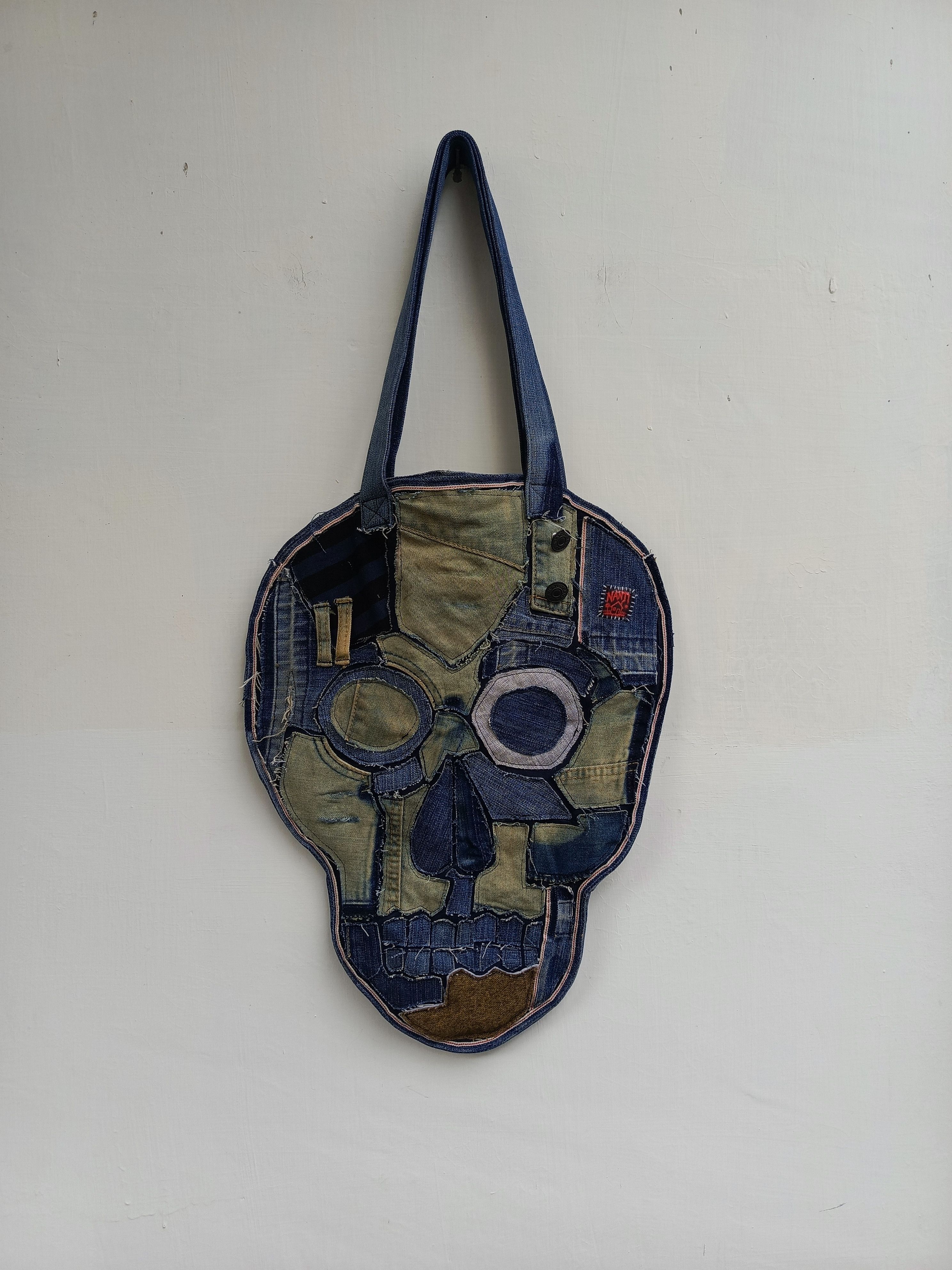 Japanese Brand Custom Denim Art Tote Bag Skull Design Size ONE SIZE - 1 Thumbnail