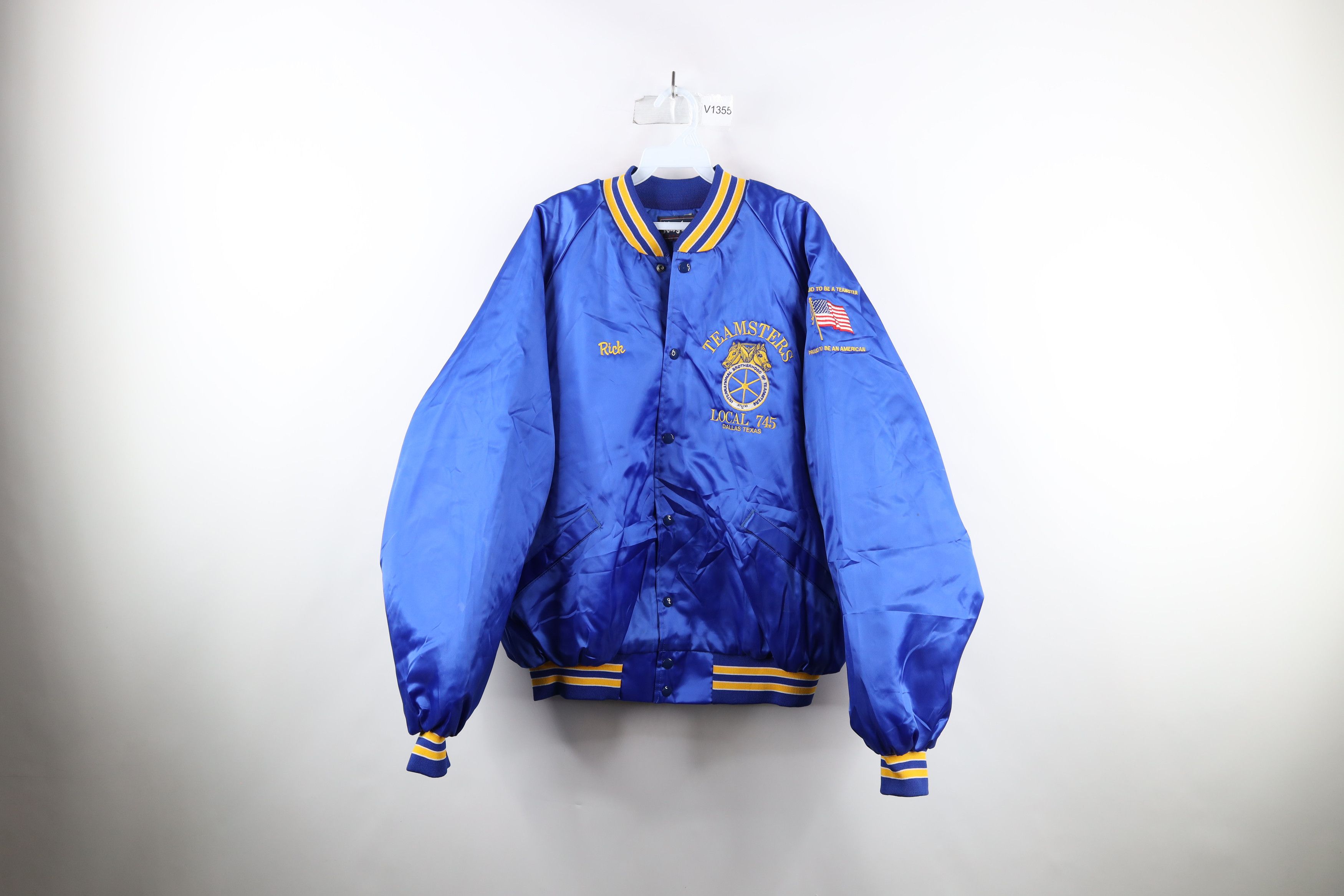 image of Vintage 80 Teamsters Local 745 Texas Satin Bomber Jacket Usa in Blue, Men's (Size 2XL)